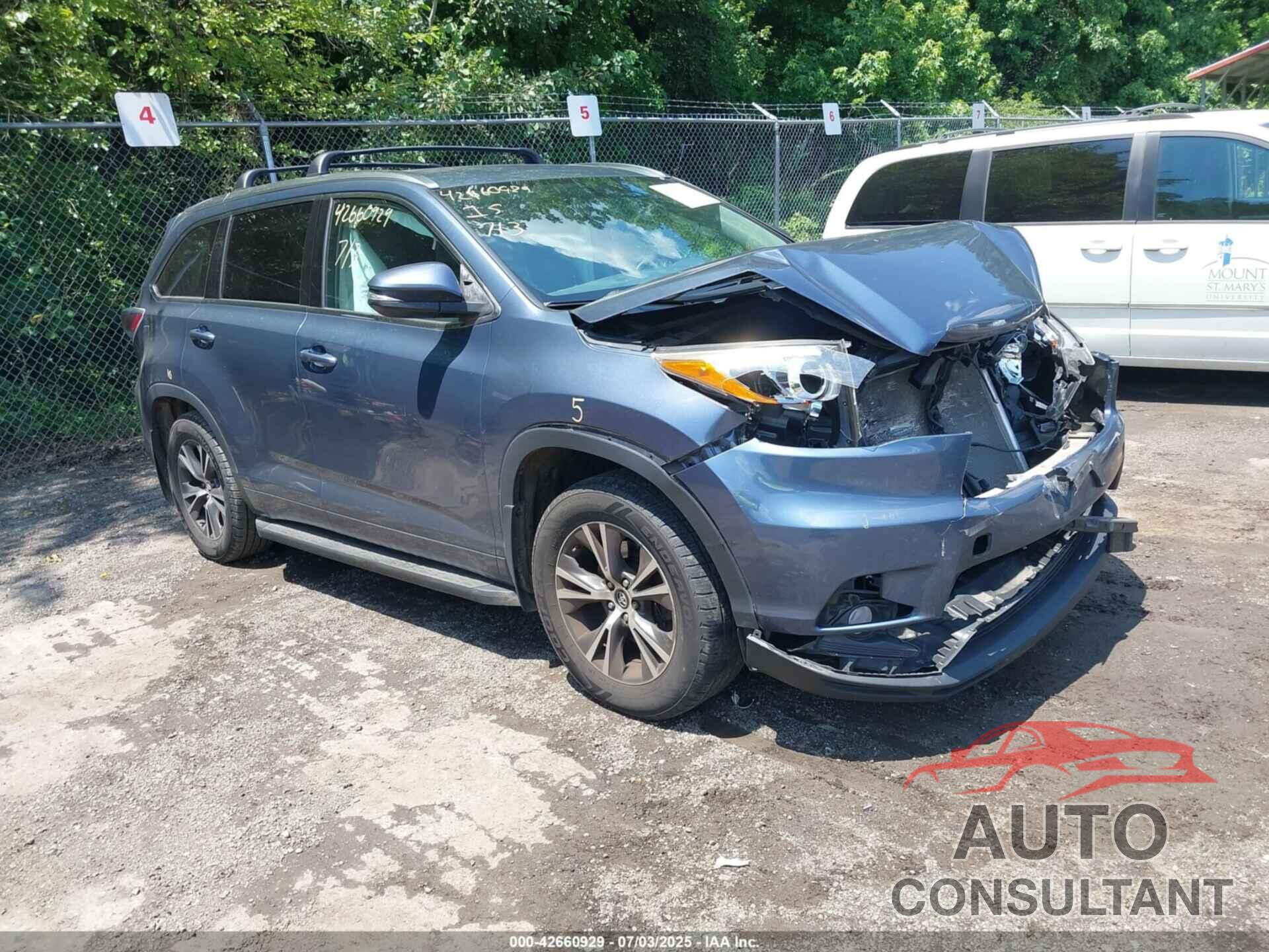 TOYOTA HIGHLANDER 2016 - 5TDJKRFH0GS501347