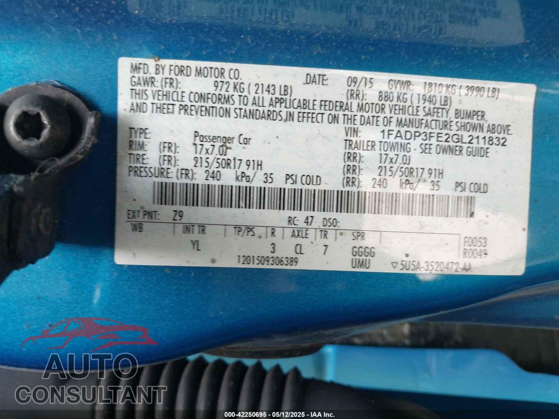 FORD FOCUS 2016 - 1FADP3FE2GL211832