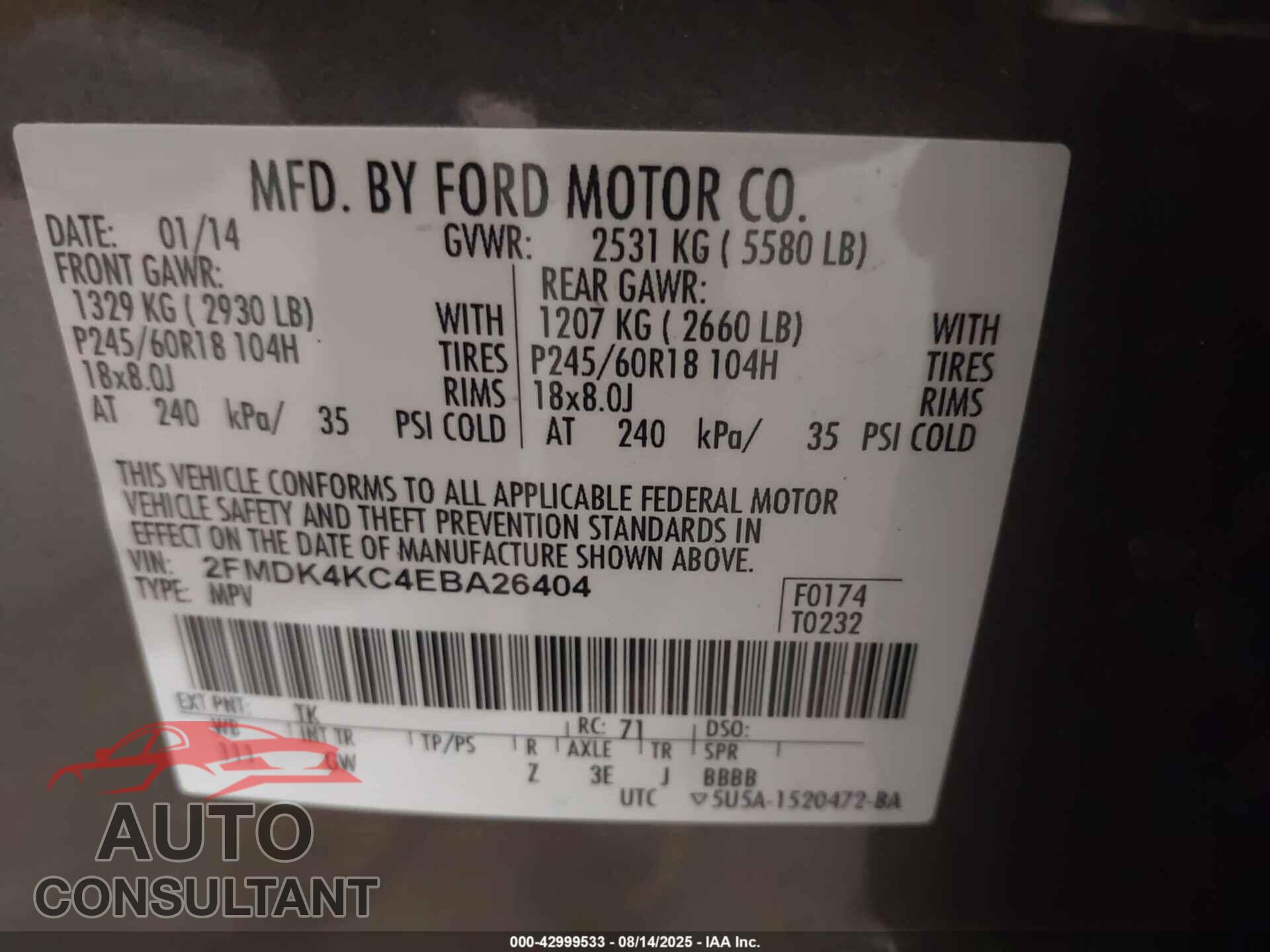 FORD EDGE 2014 - 2FMDK4KC4EBA26404