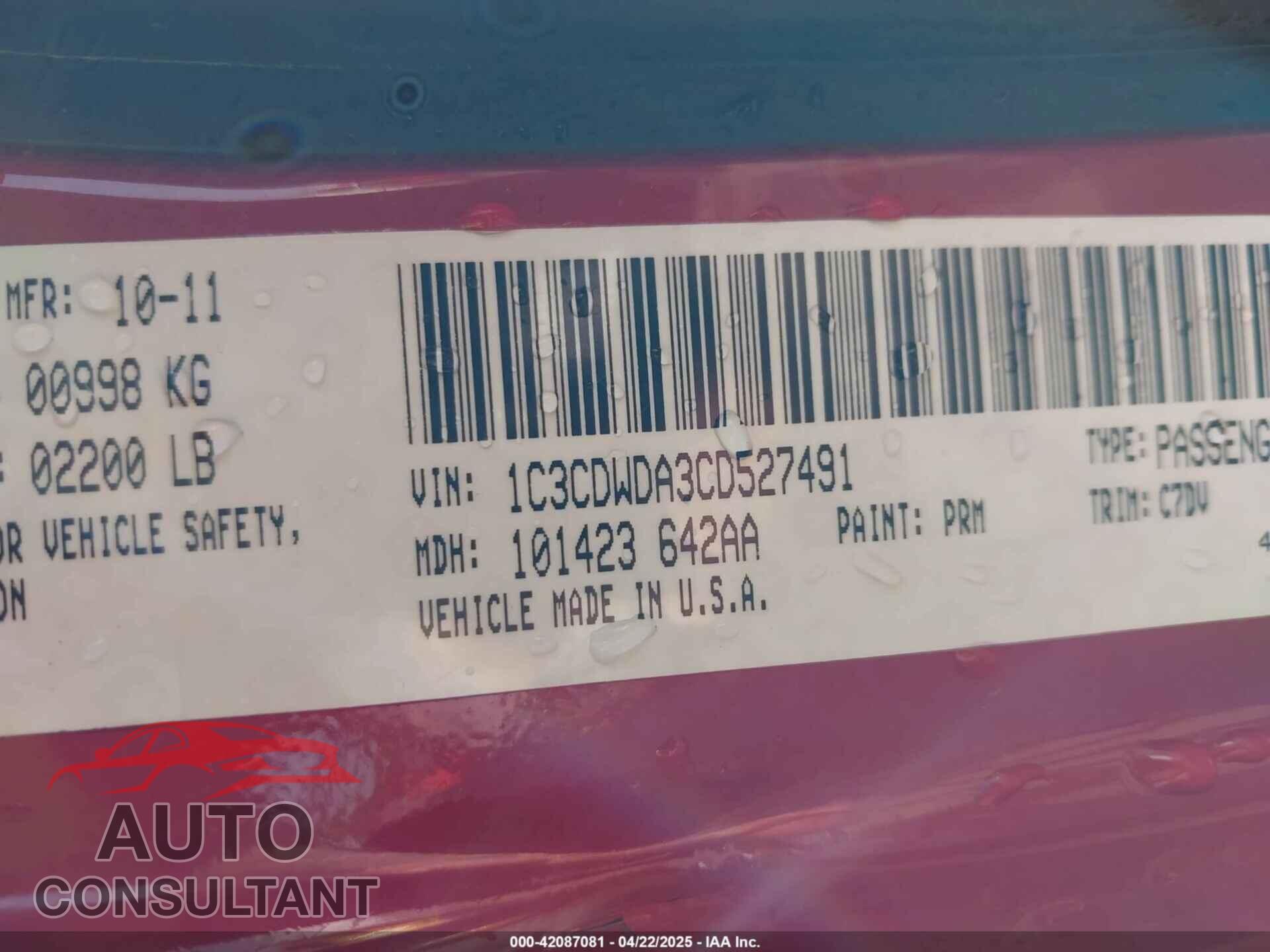 DODGE CALIBER 2012 - 1C3CDWDA3CD527491