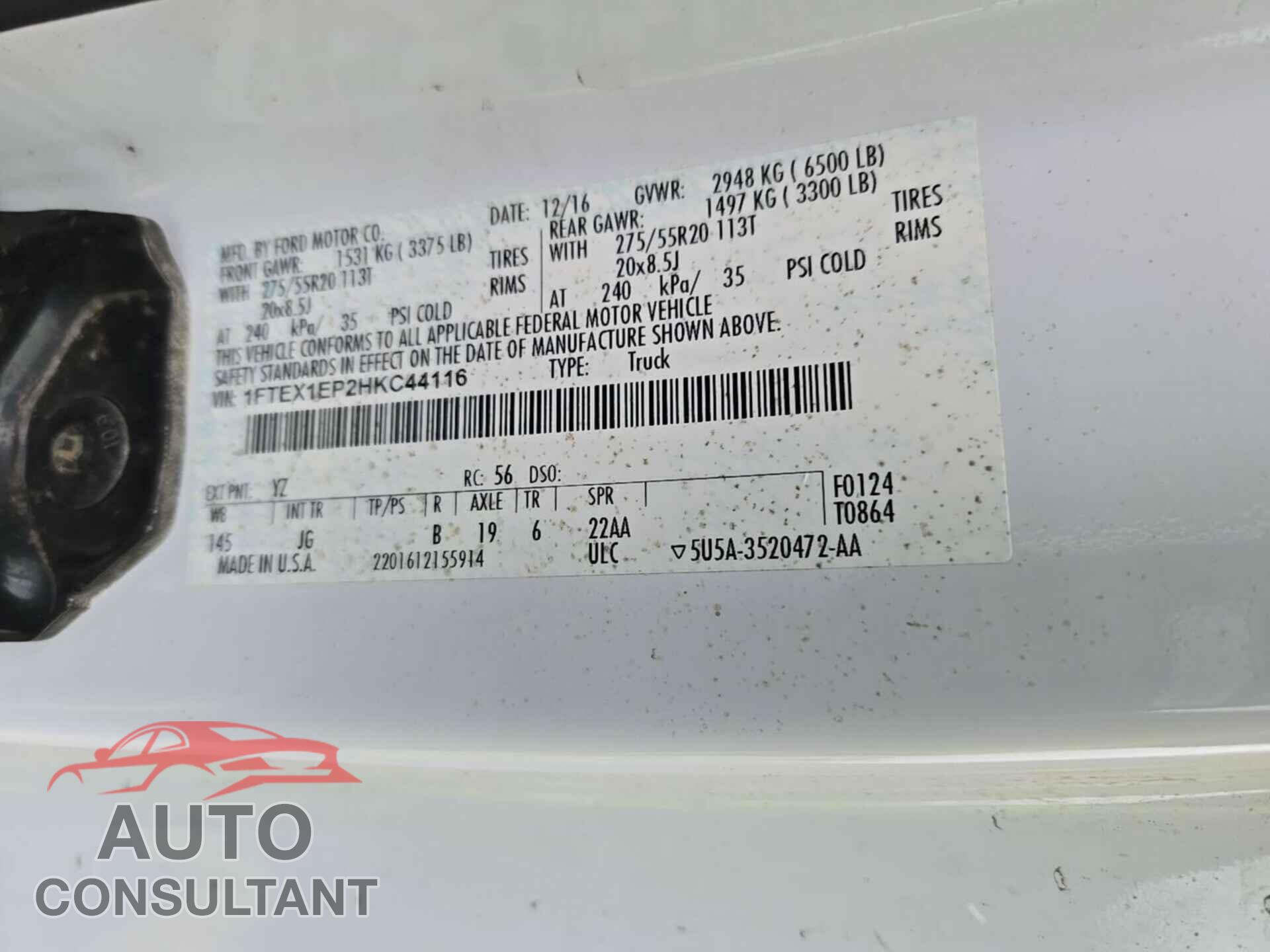 FORD F150 2017 - 1FTEX1EP2HKC44116