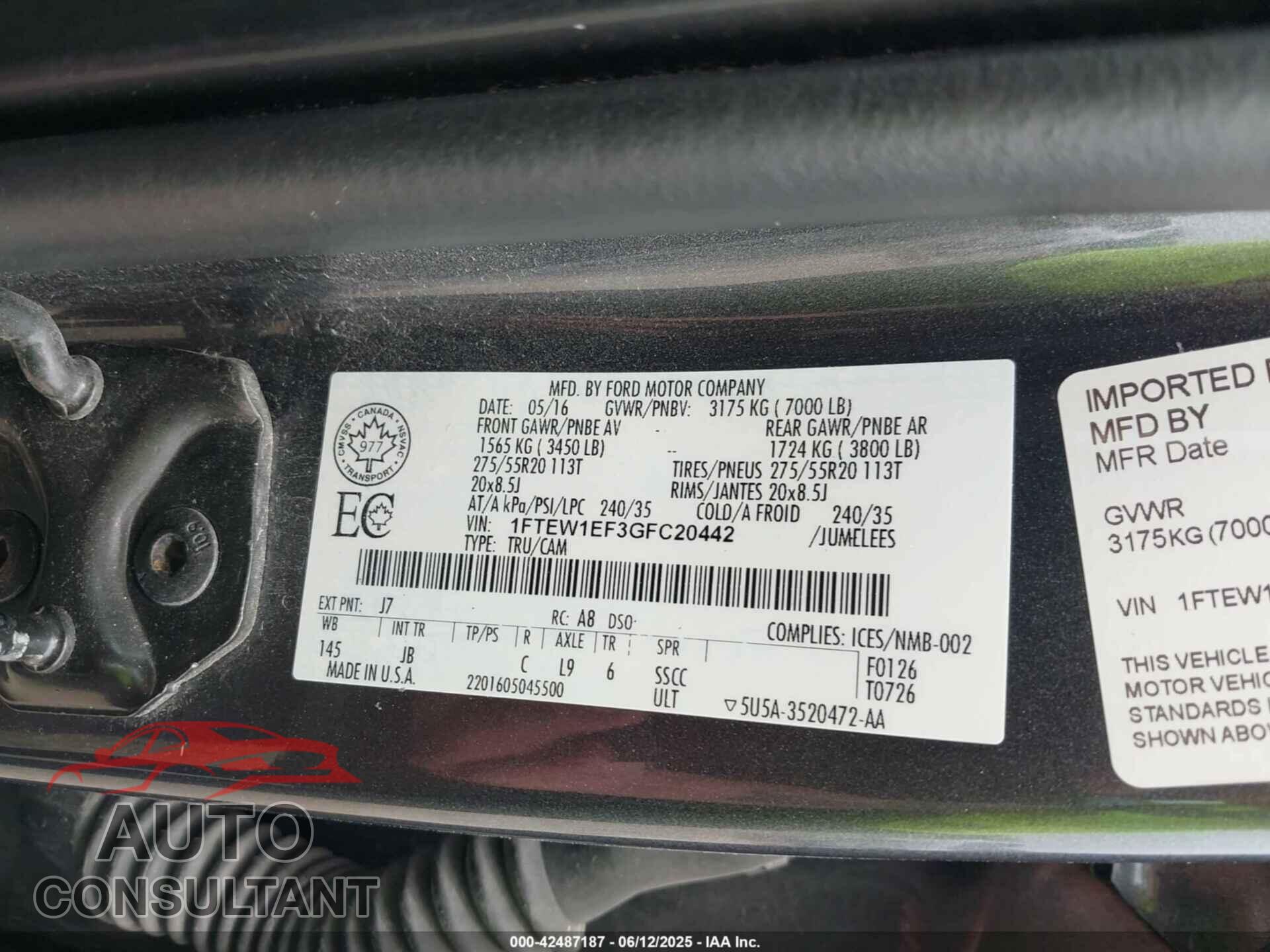 FORD F-150 2016 - 1FTEW1EF3GFC20442