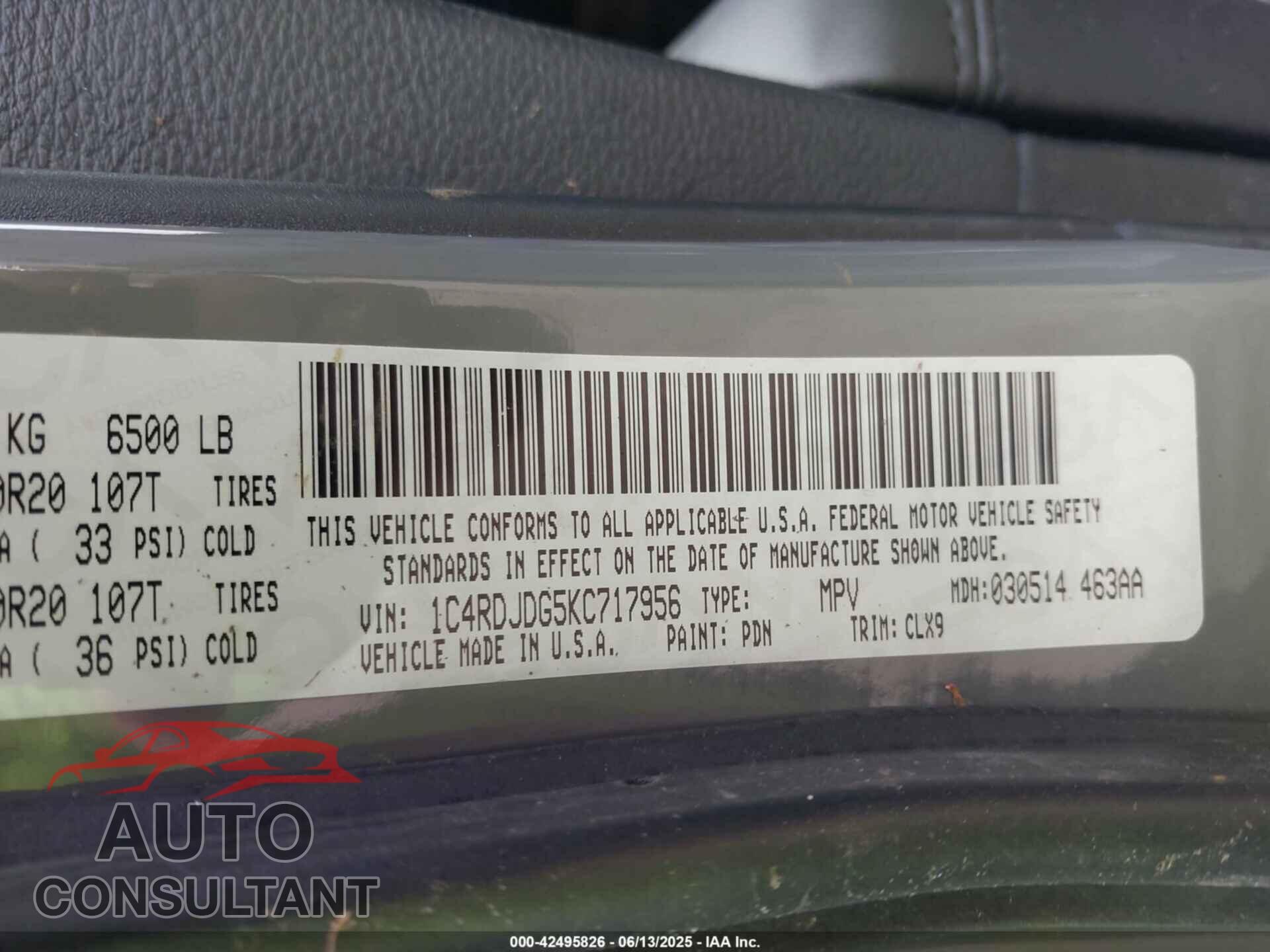 DODGE DURANGO 2019 - 1C4RDJDG5KC717956