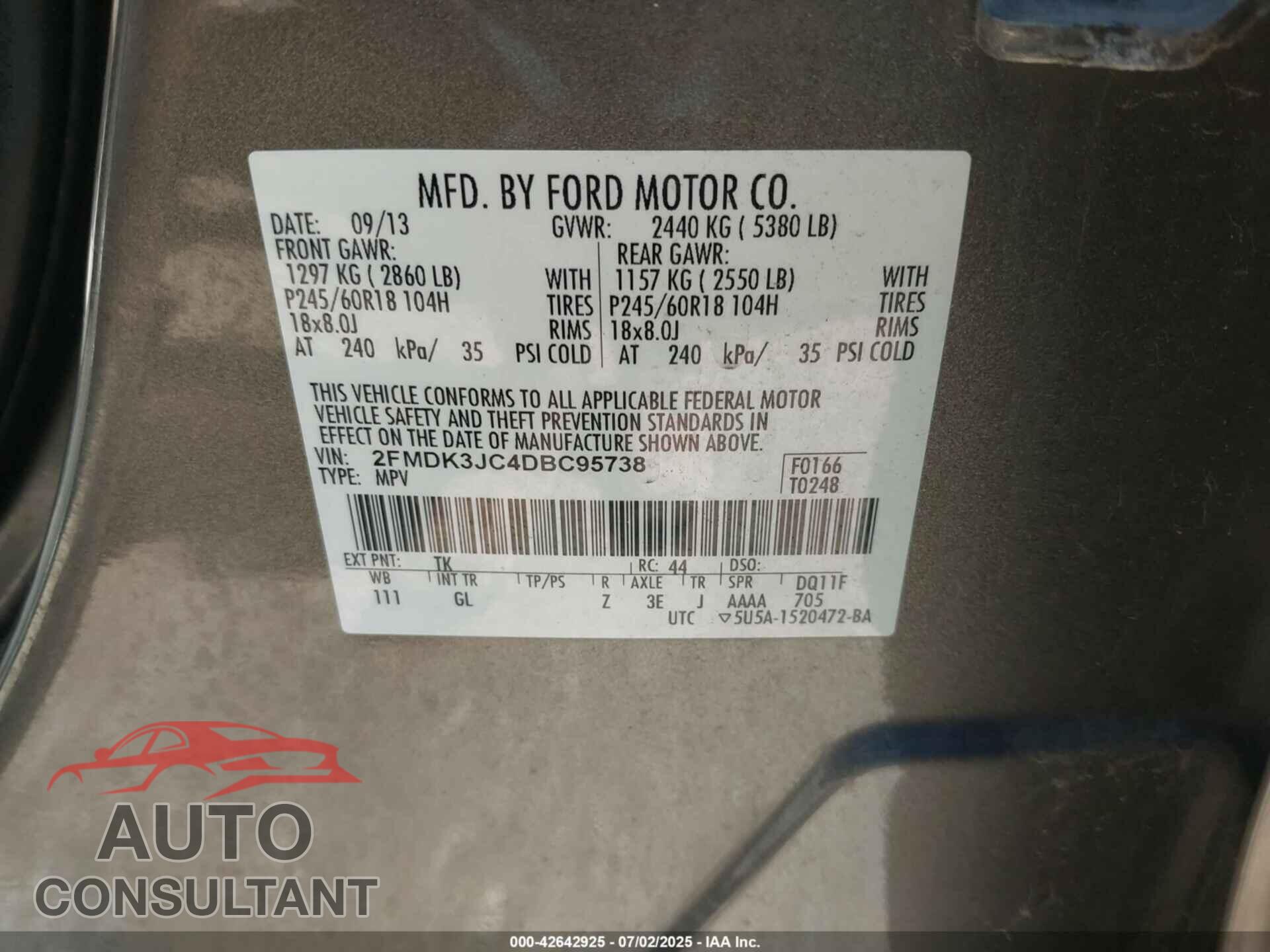 FORD EDGE 2013 - 2FMDK3JC4DBC95738