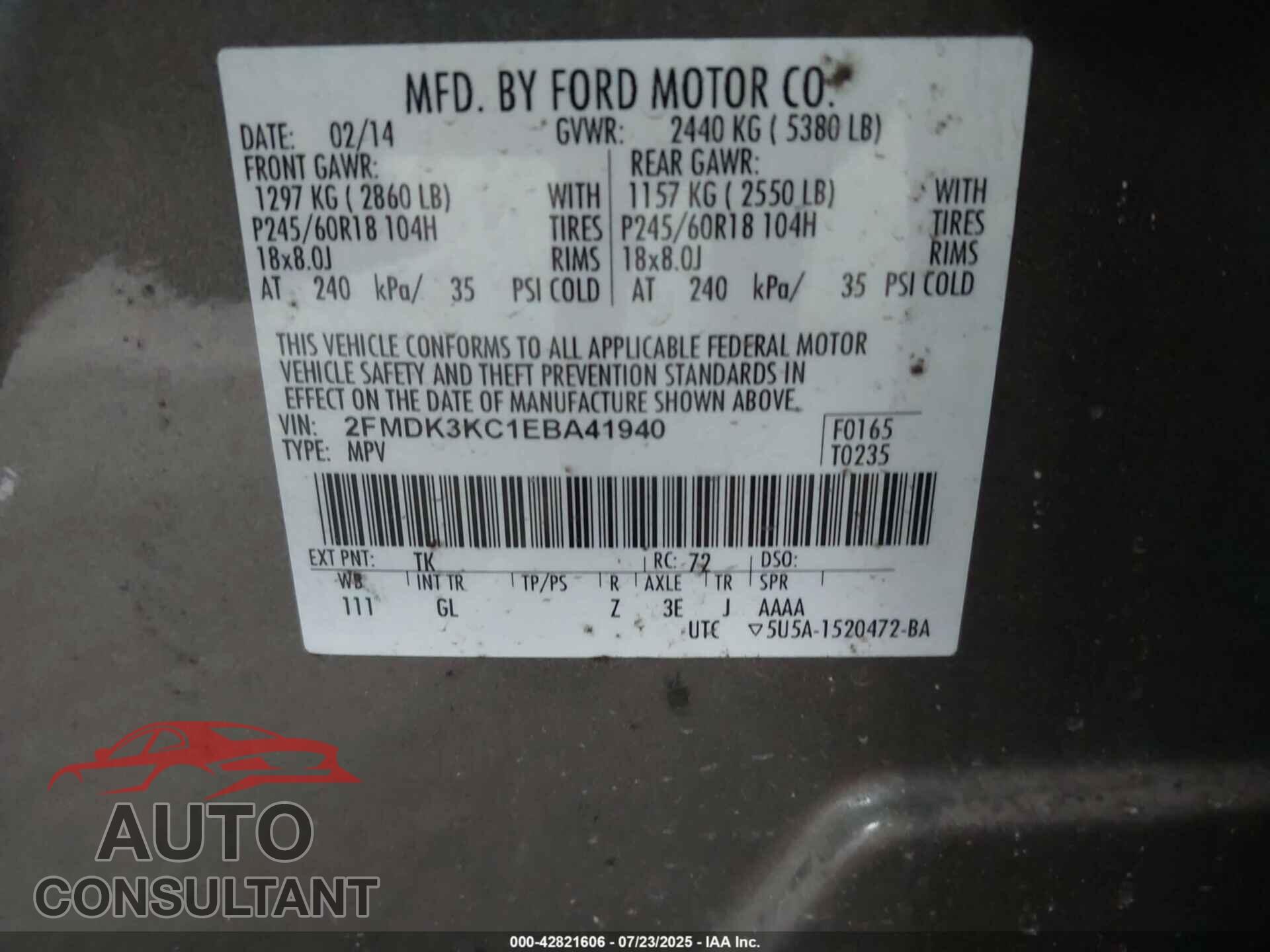 FORD EDGE 2014 - 2FMDK3KC1EBA41940