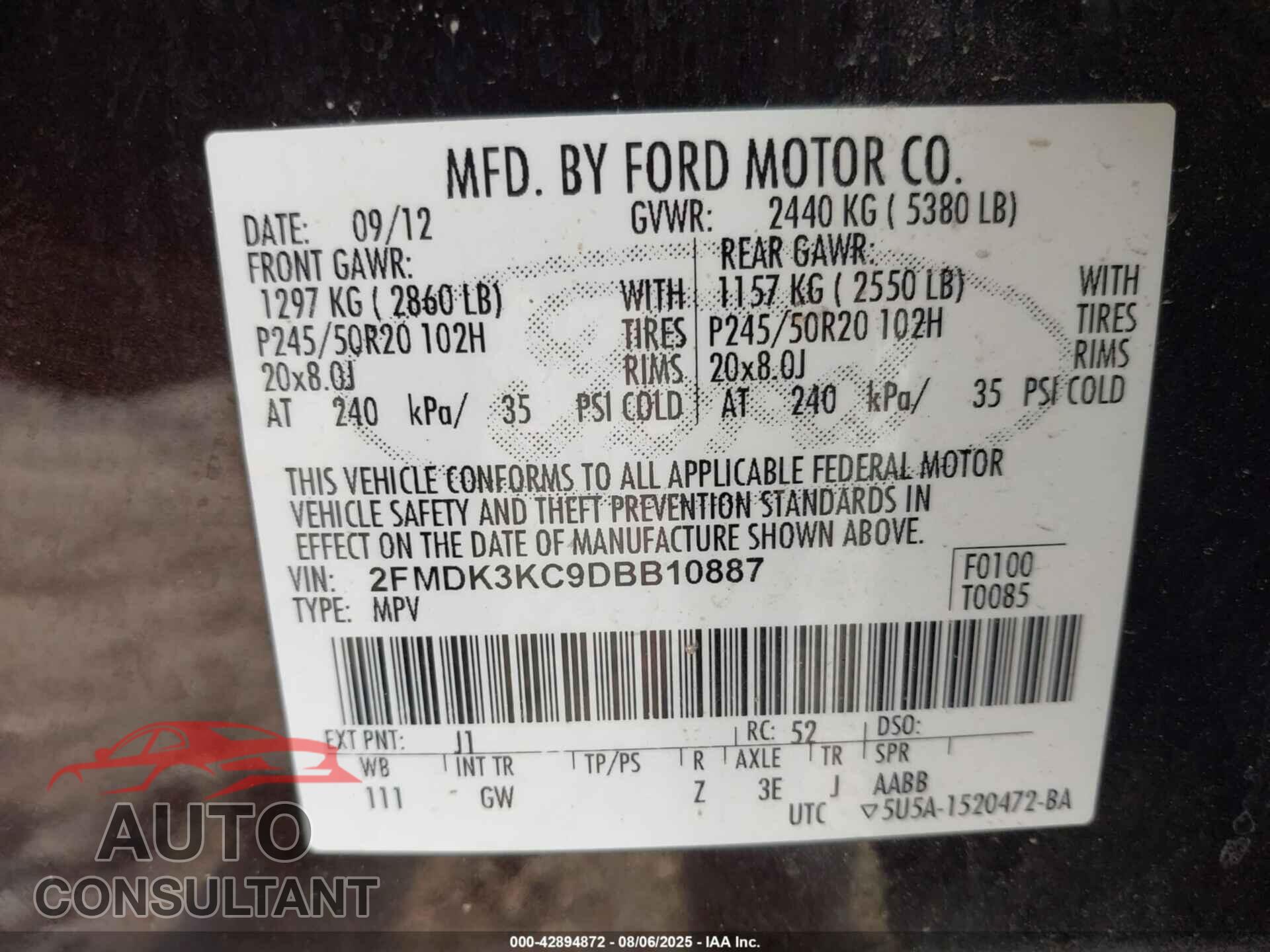 FORD EDGE 2013 - 2FMDK3KC9DBB10887