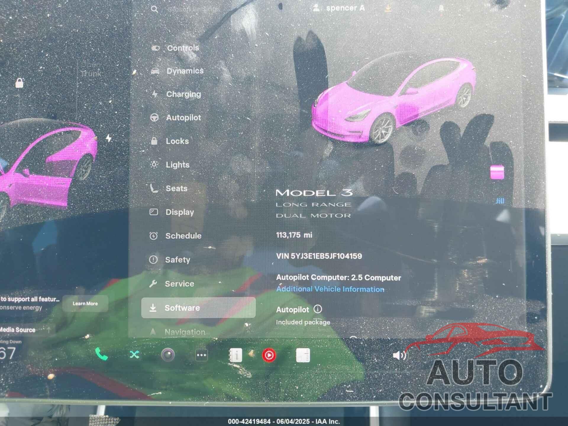 TESLA MODEL 3 2018 - 5YJ3E1EB5JF104159
