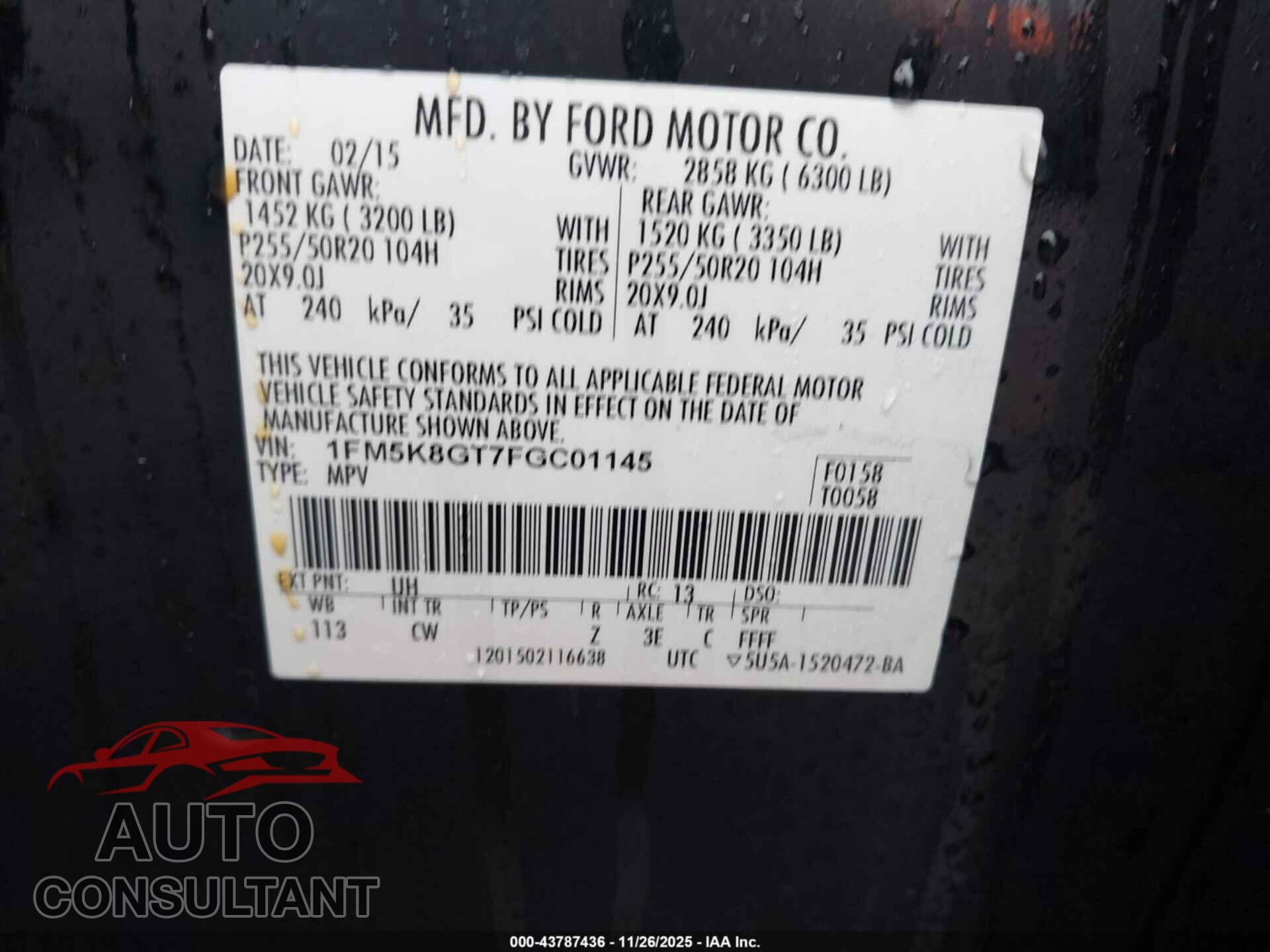 FORD EXPLORER 2015 - 1FM5K8GT7FGC01145