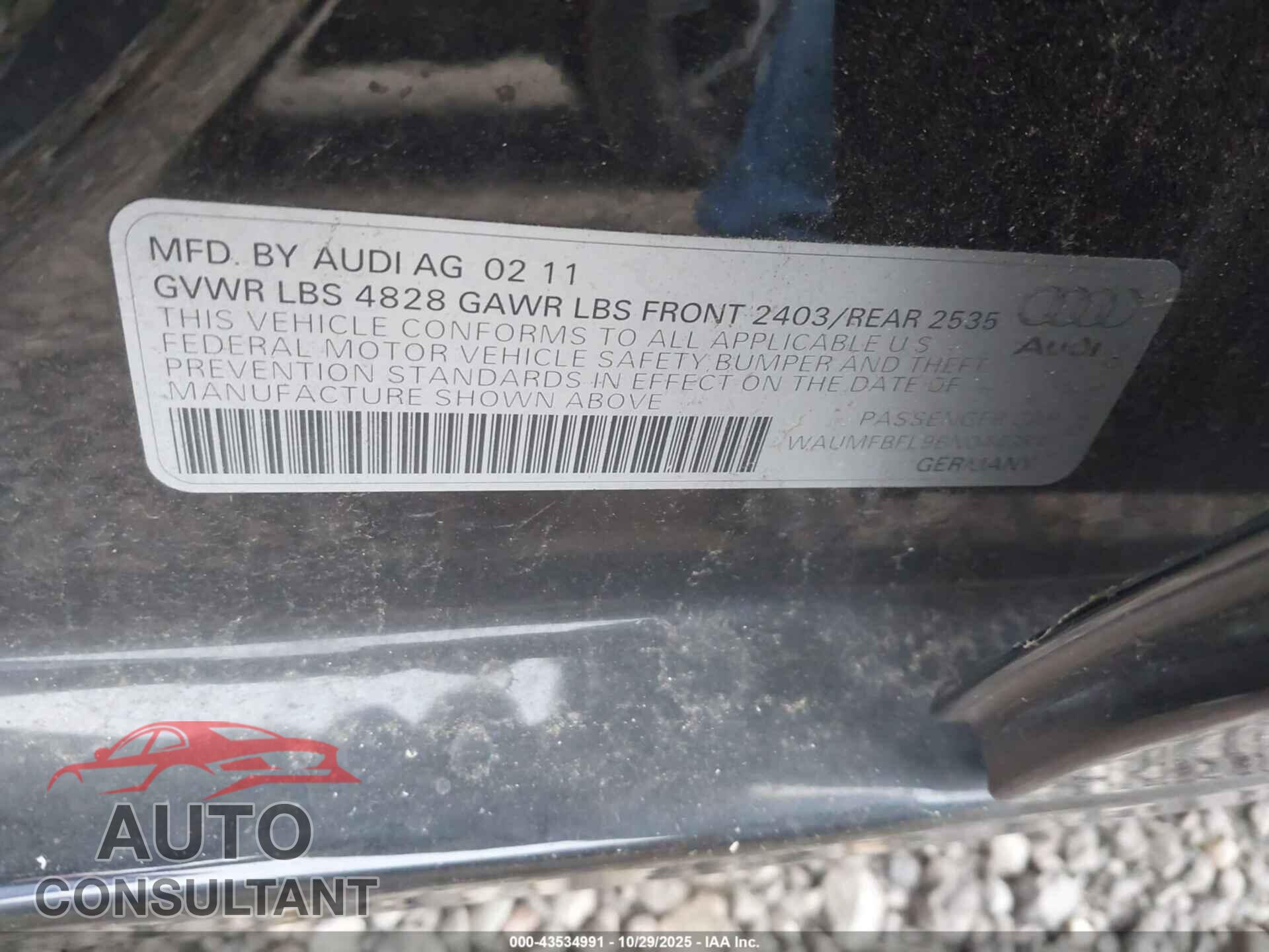 AUDI A4 2011 - WAUMFBFL9BN044384