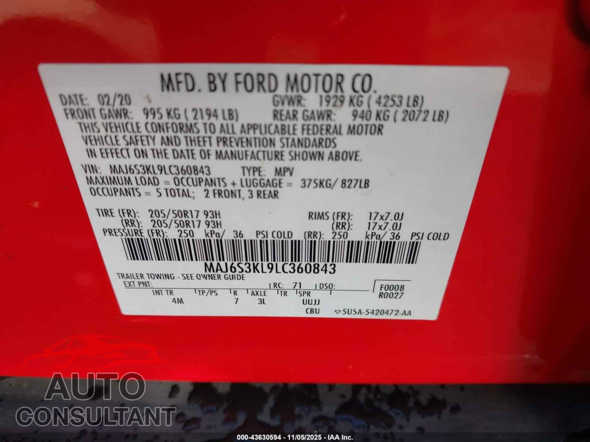 FORD ECOSPORT 2020 - MAJ6S3KL9LC360843