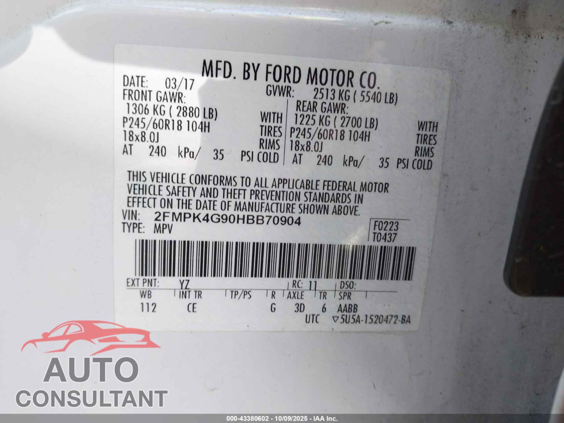 FORD EDGE 2017 - 2FMPK4G90HBB70904