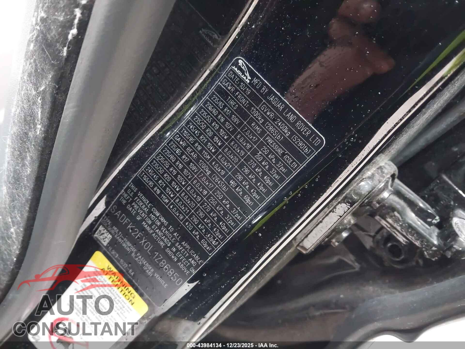 JAGUAR E-PACE 2020 - SADFK2FX0L1Z86850