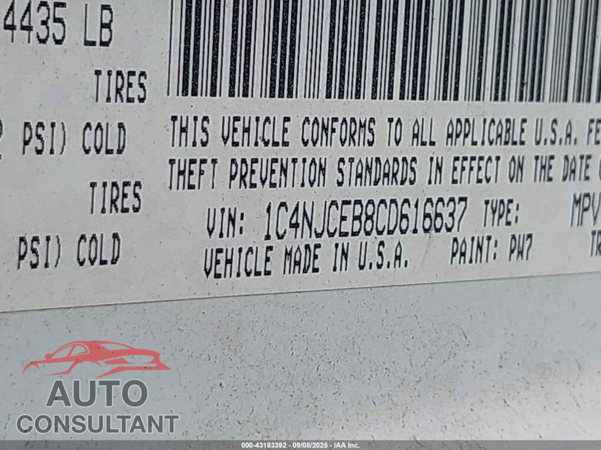 JEEP COMPASS 2012 - 1C4NJCEB8CD616637