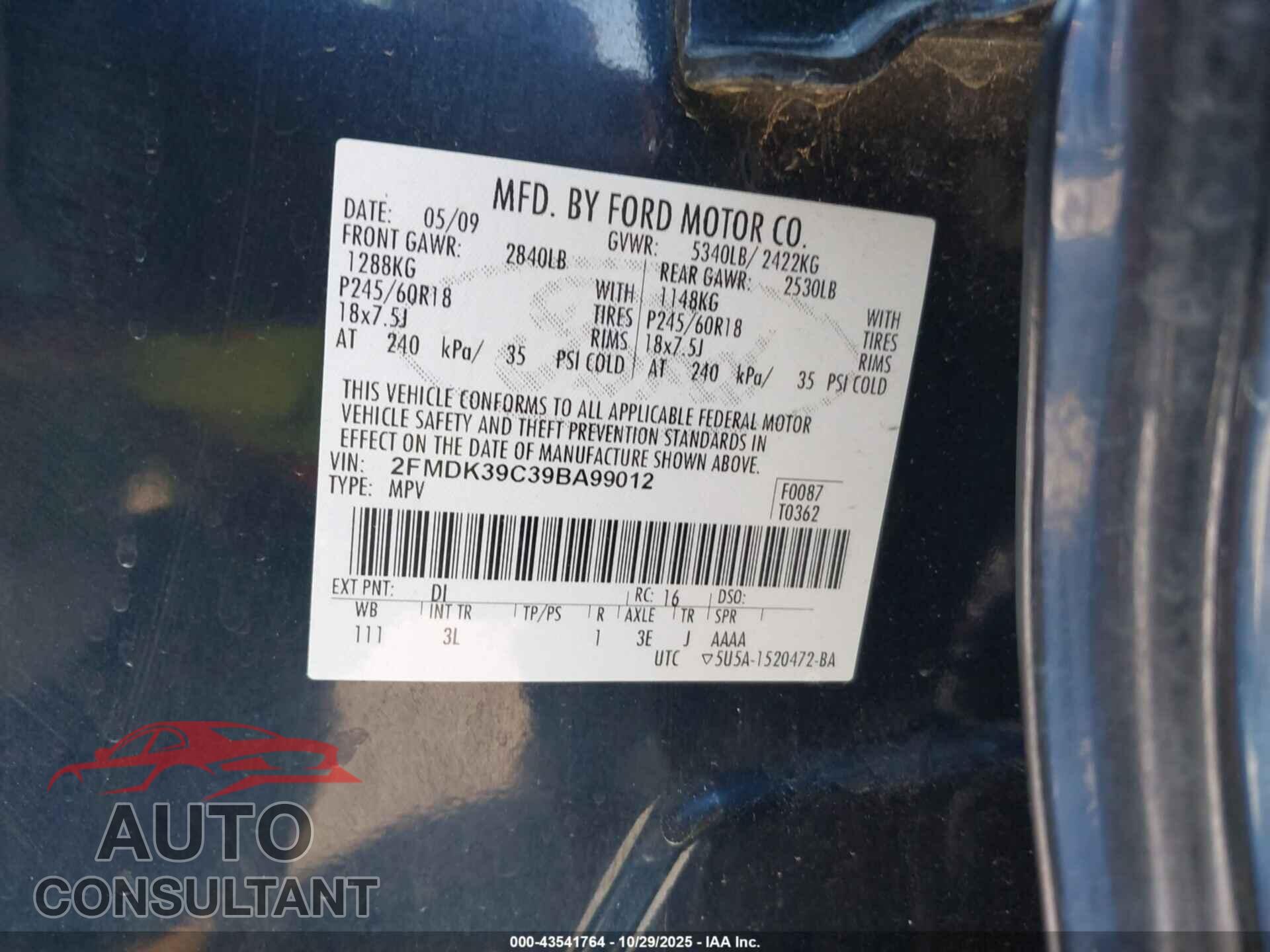 FORD EDGE 2009 - 2FMDK39C39BA99012