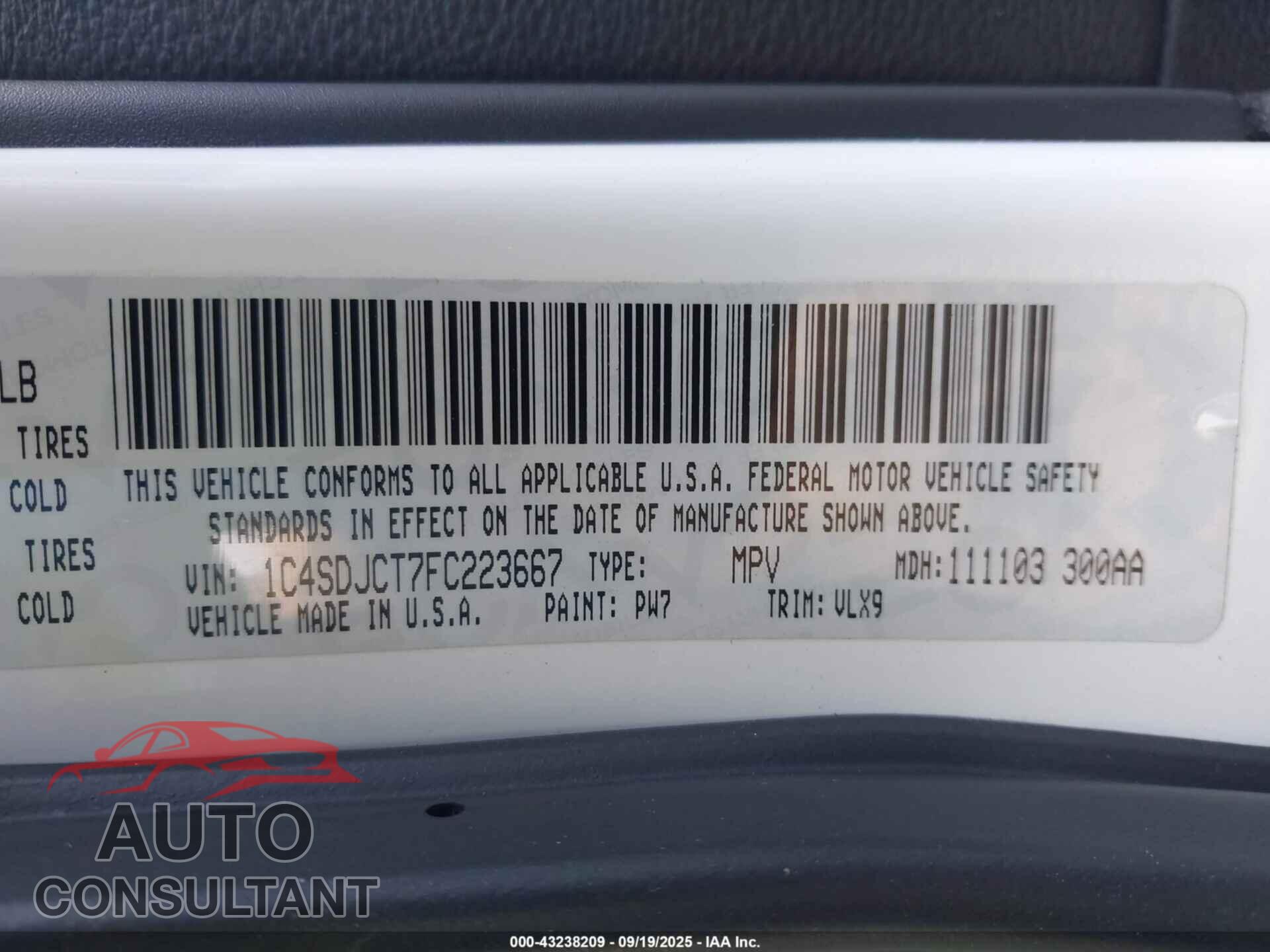 DODGE DURANGO 2015 - 1C4SDJCT7FC223667