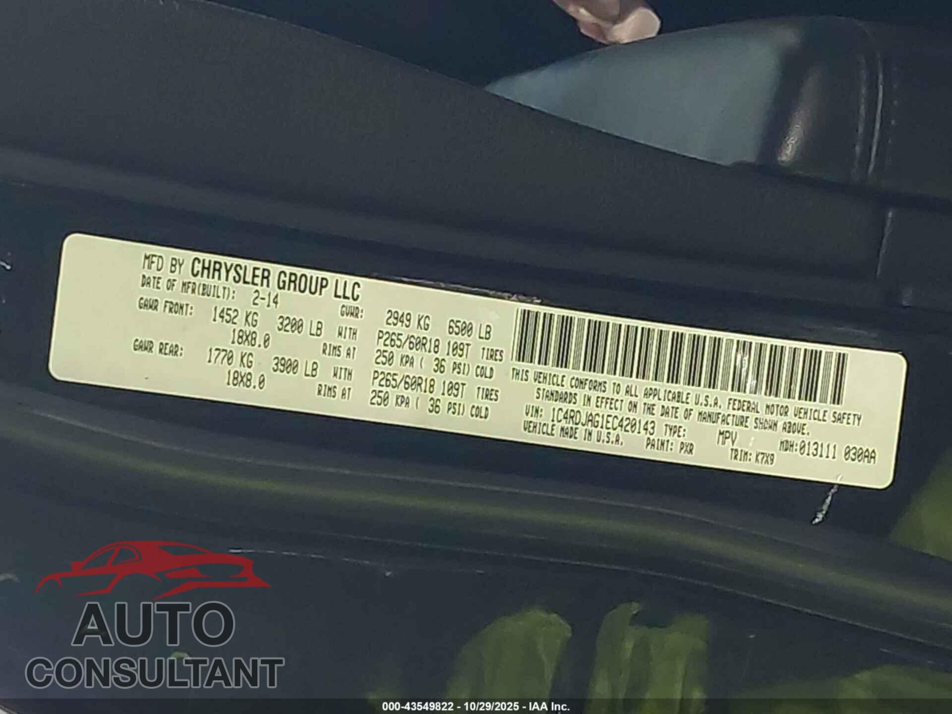 DODGE DURANGO 2014 - 1C4RDJAG1EC420143