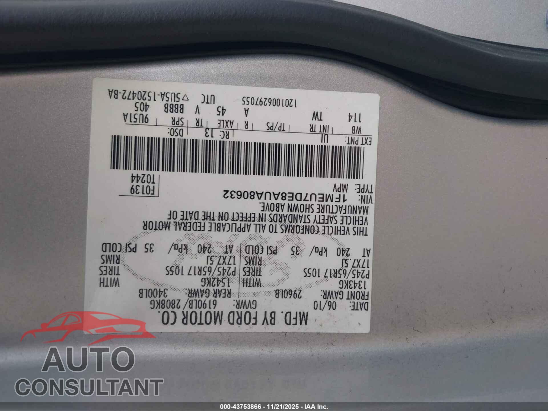 FORD EXPLORER 2010 - 1FMEU7DE8AUA80632