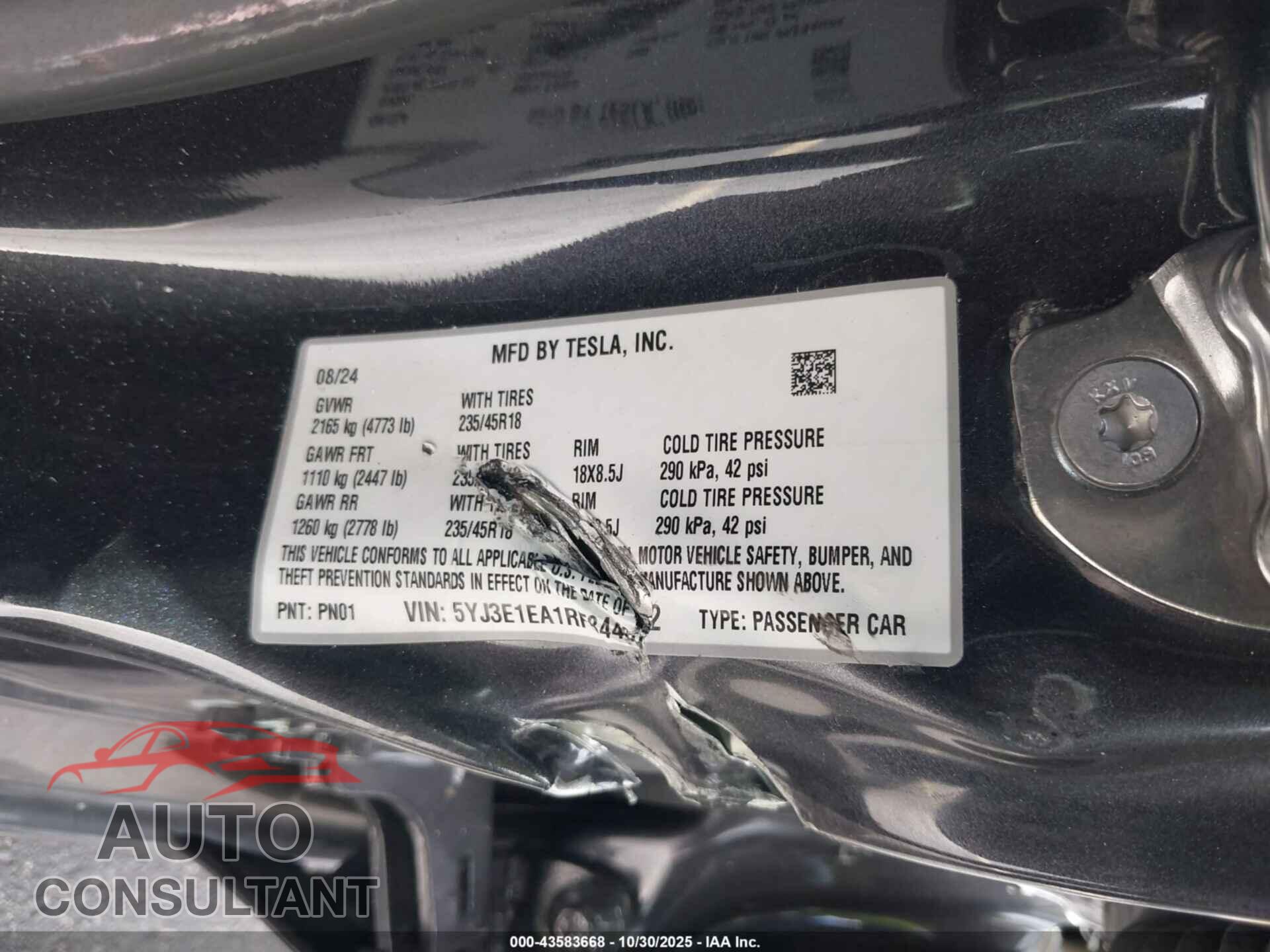 TESLA MODEL 3 2024 - 5YJ3E1EA1RF844892
