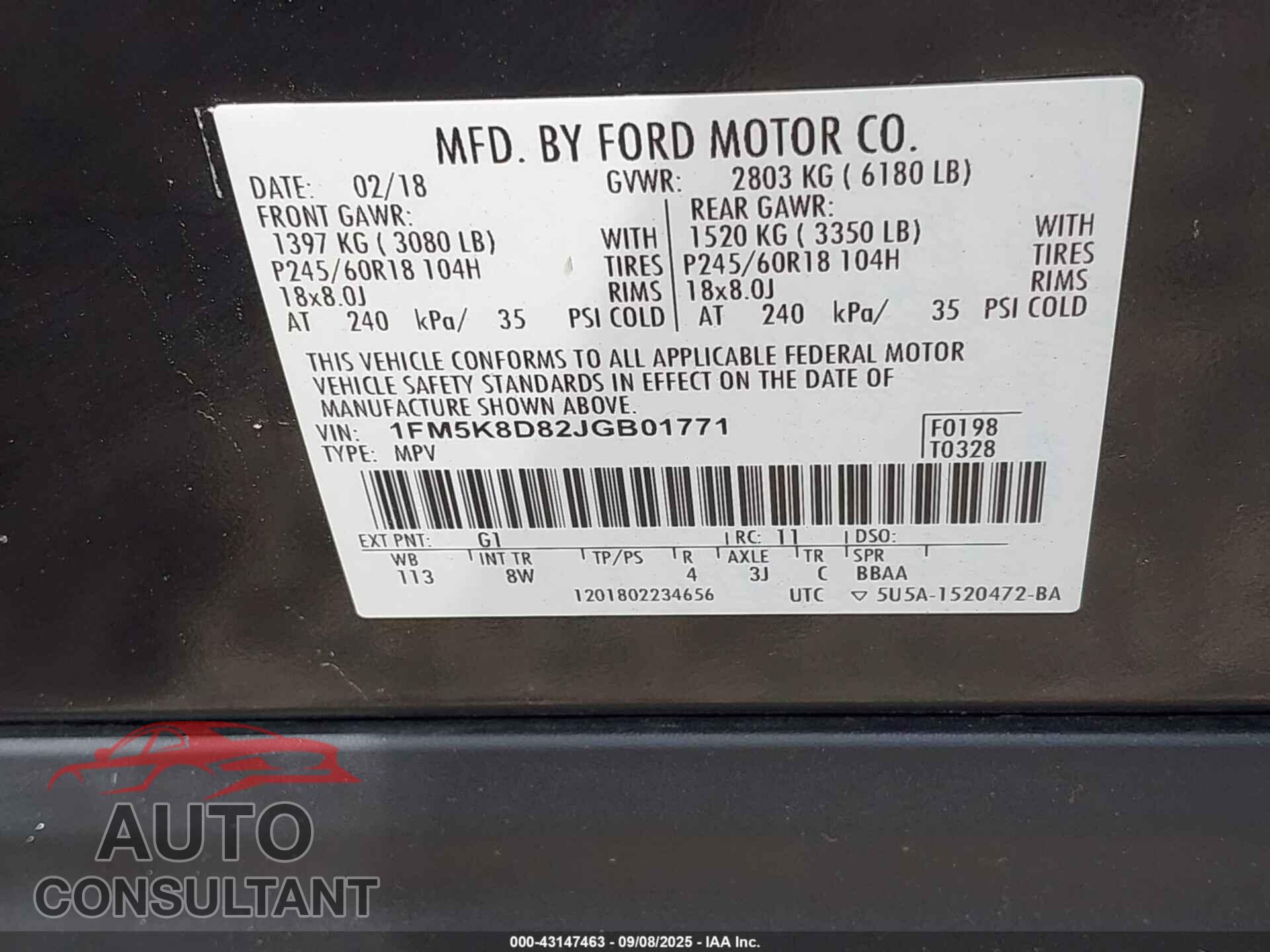 FORD EXPLORER 2018 - 1FM5K8D82JGB01771
