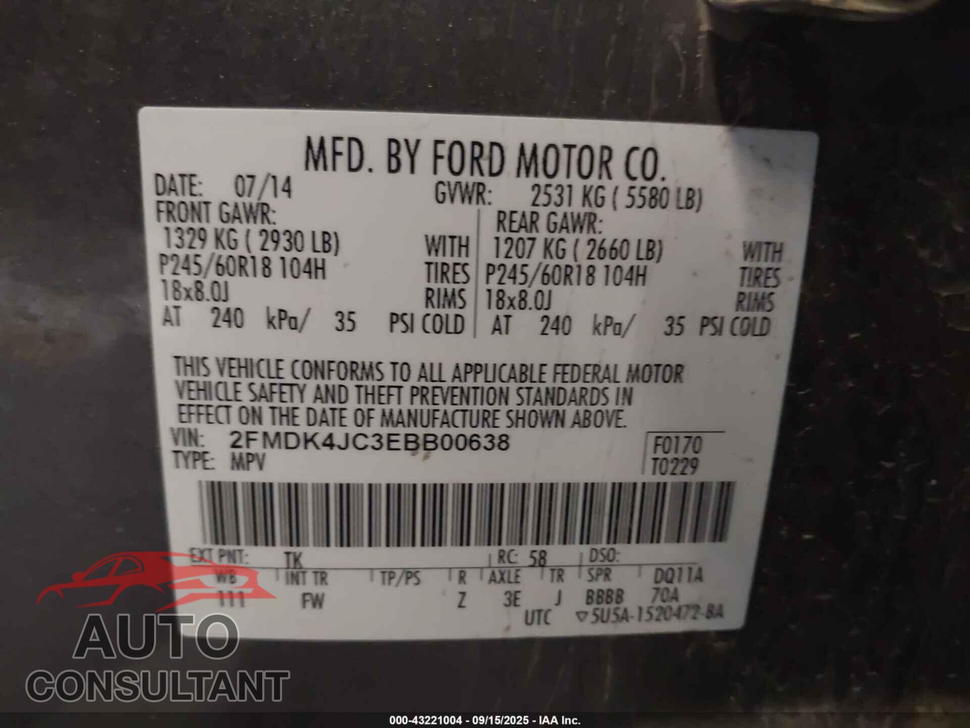 FORD EDGE 2014 - 2FMDK4JC3EBB00638