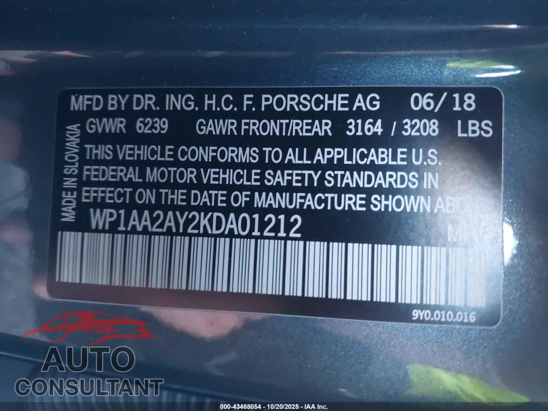 PORSCHE CAYENNE 2019 - WP1AA2AY2KDA01212