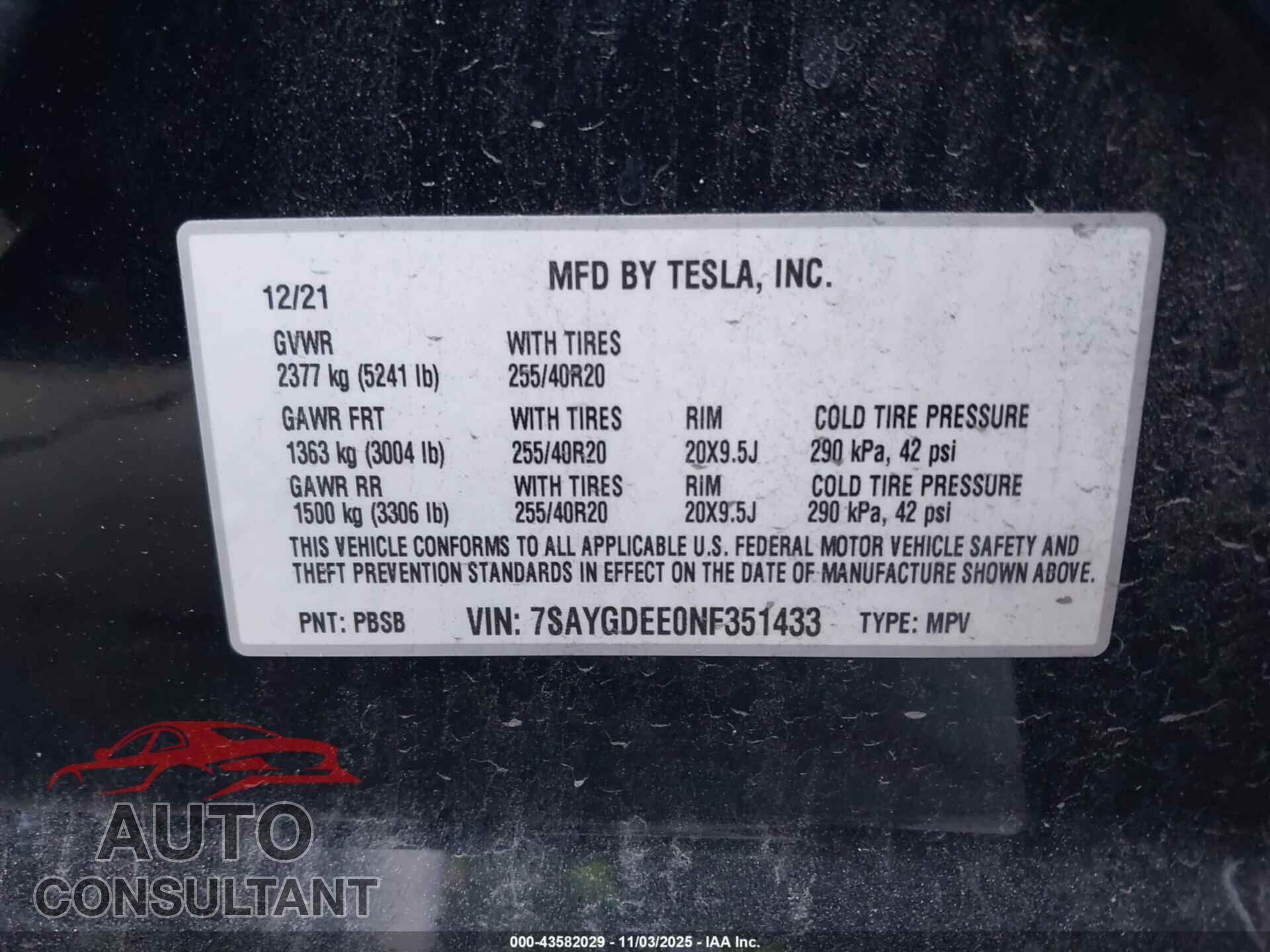 TESLA MODEL 3 2020 - 5YJ3E1EA2LF738331
