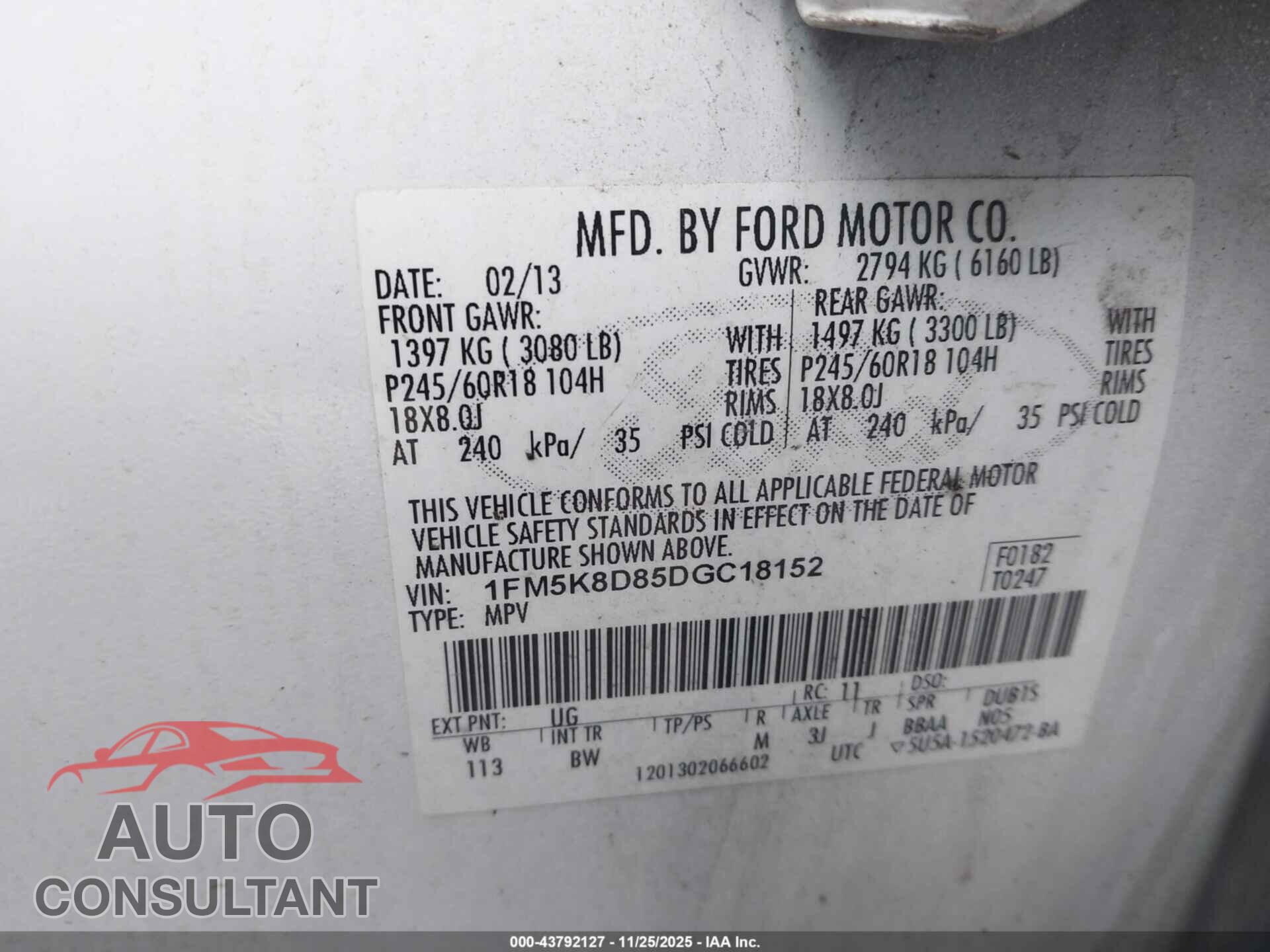 FORD EXPLORER 2013 - 1FM5K8D85DGC18152