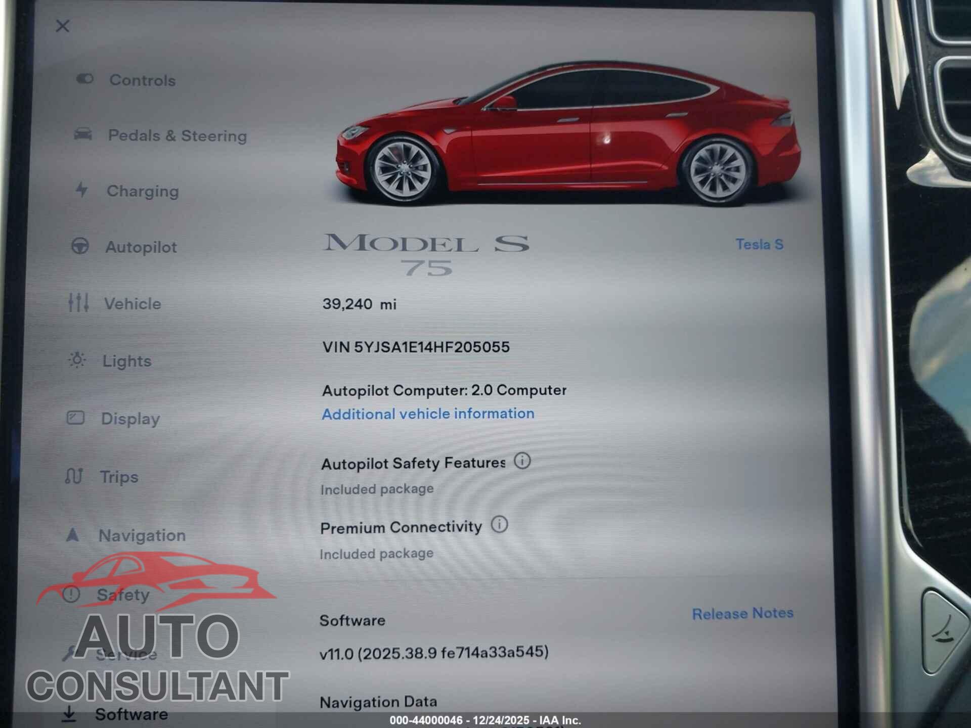 TESLA MODEL S 2017 - 5YJSA1E14HF205055