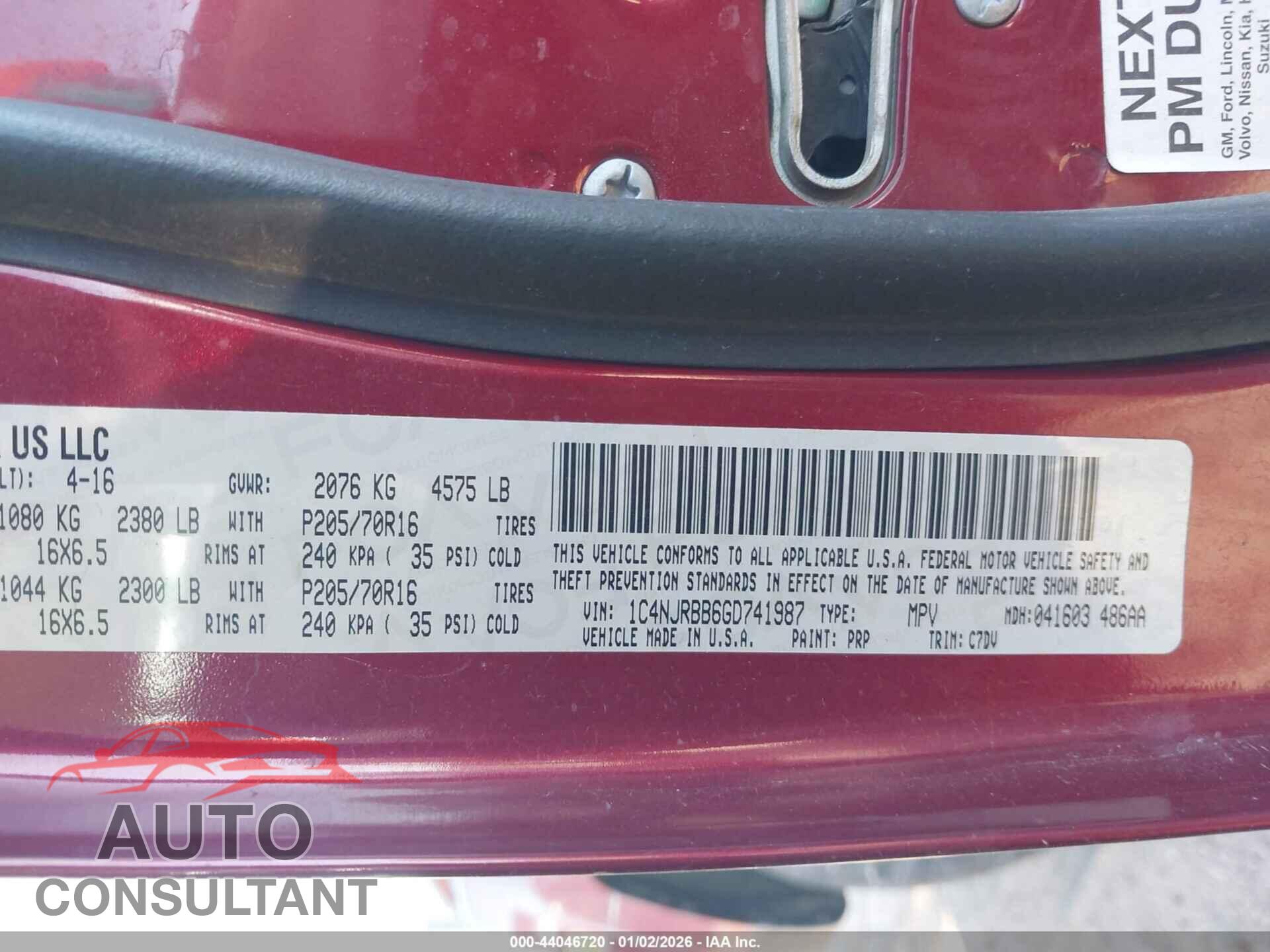 JEEP PATRIOT 2016 - 1C4NJRBB6GD741987