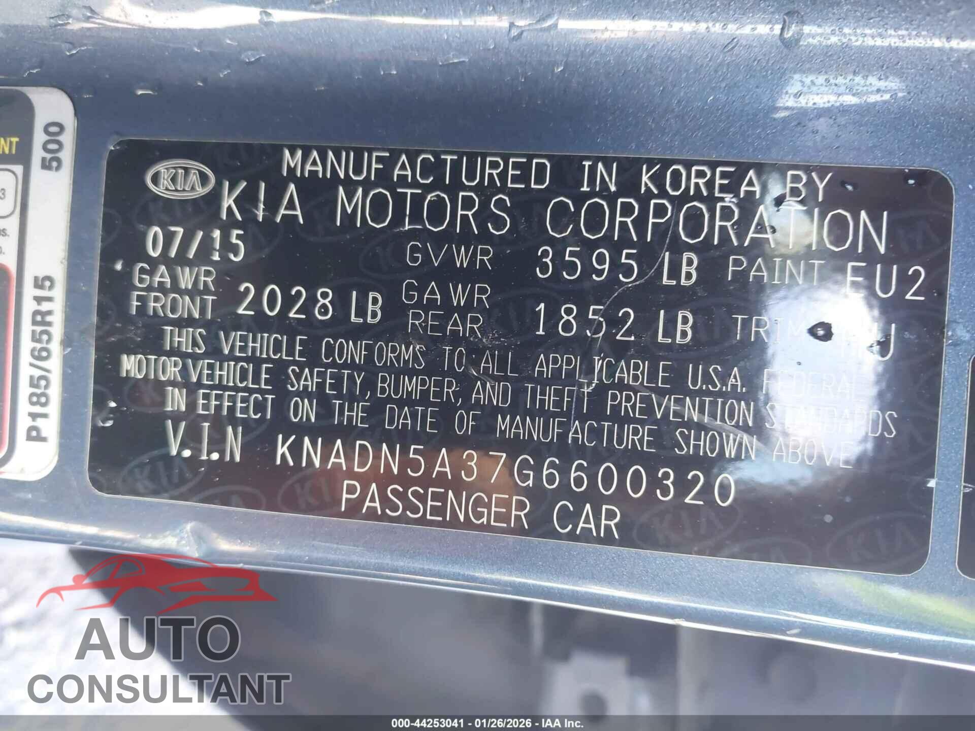 KIA RIO 2016 - KNADN5A37G6600320