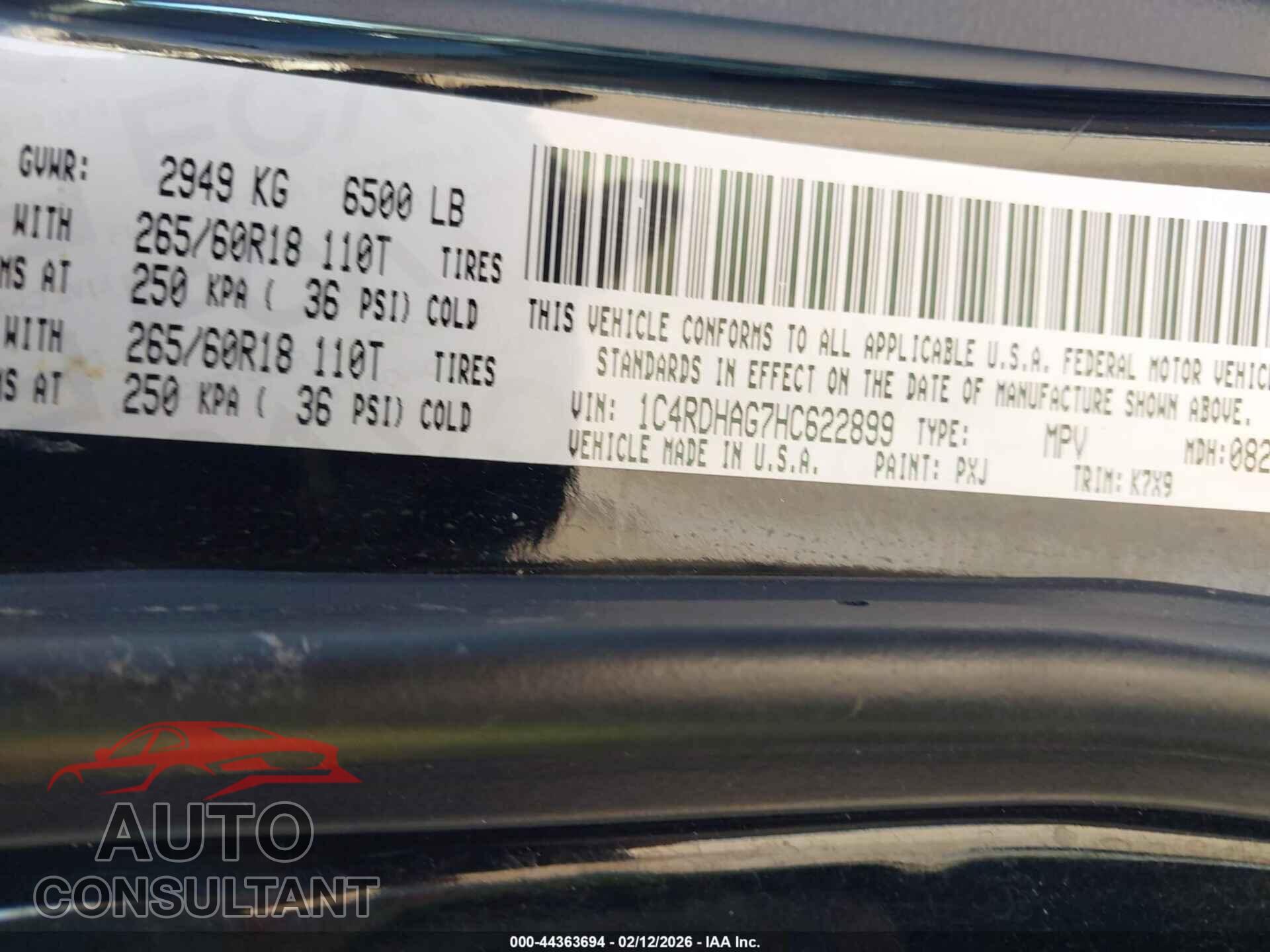 DODGE DURANGO 2017 - 1C4RDHAG7HC622899