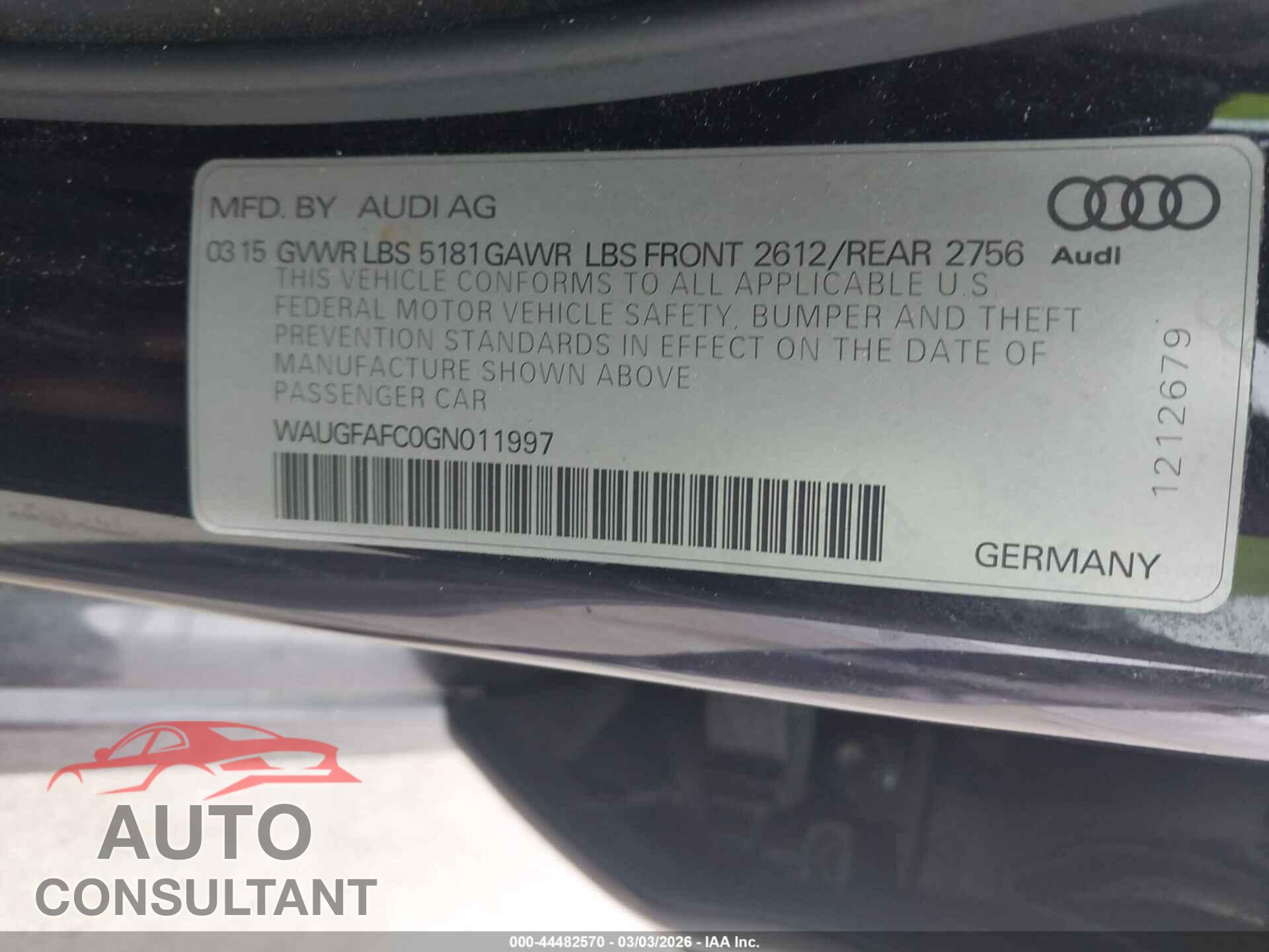 AUDI A6 2016 - WAUGFAFC0GN011997