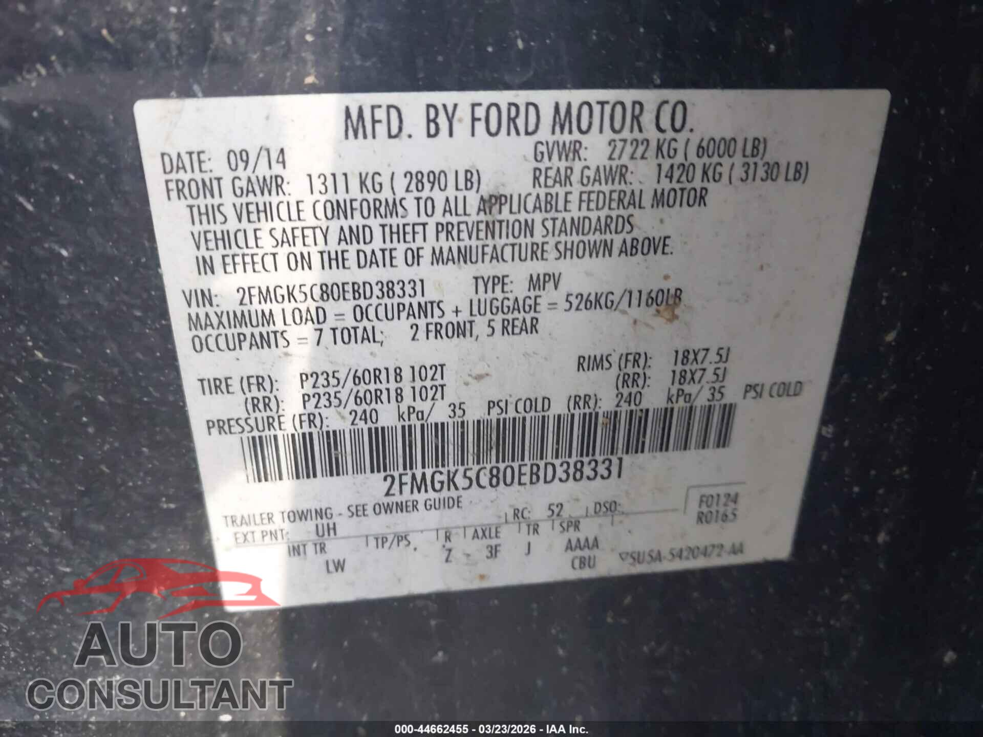 FORD FLEX 2014 - 2FMGK5C80EBD38331