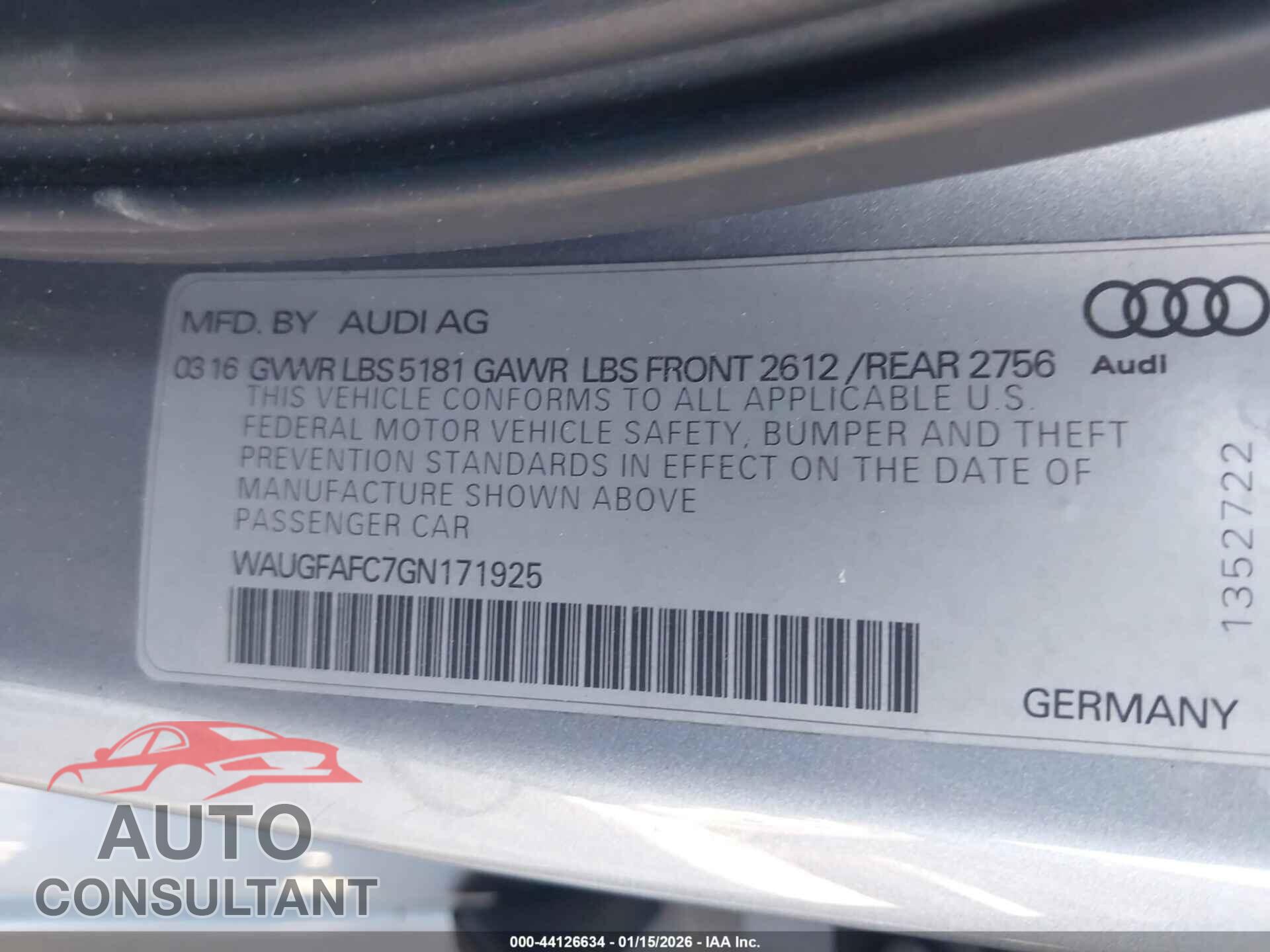 AUDI A6 2016 - WAUGFAFC7GN171925
