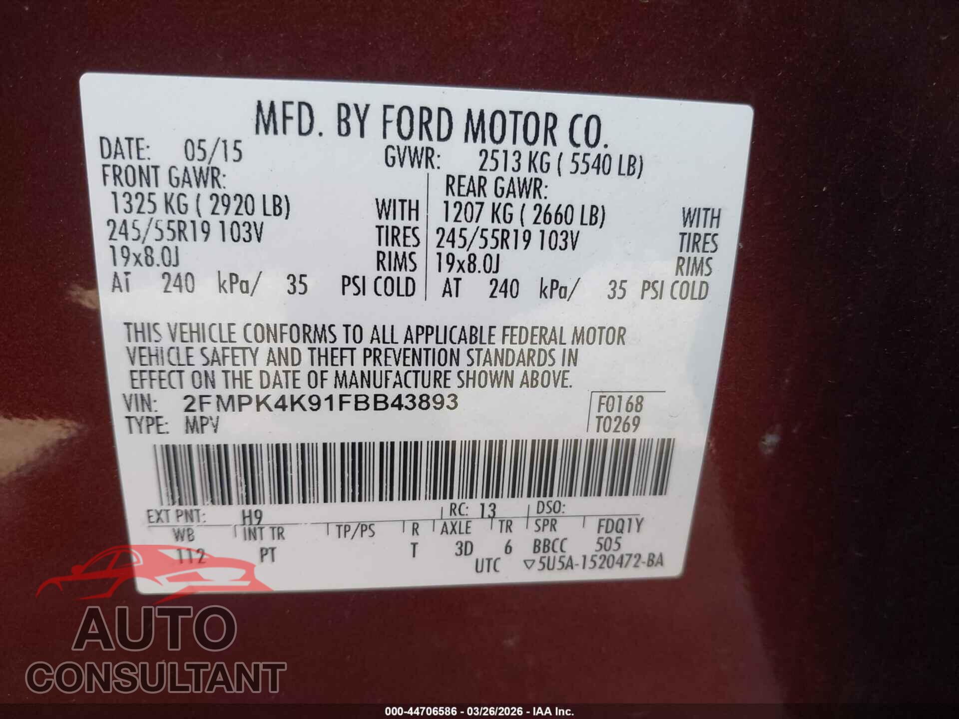 FORD EDGE 2015 - 2FMPK4K91FBB43893