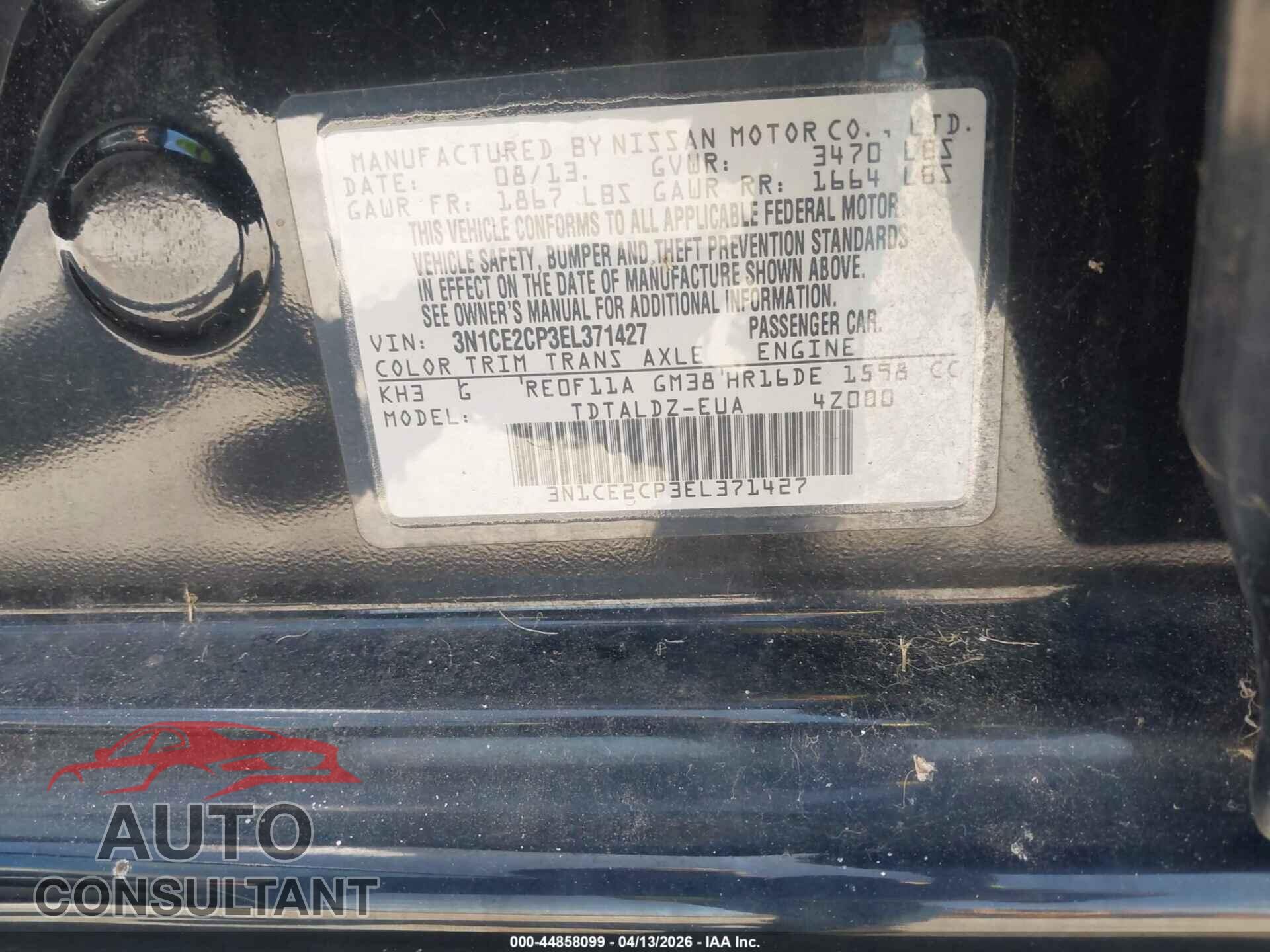 NISSAN VERSA NOTE 2014 - 3N1CE2CP3EL371427