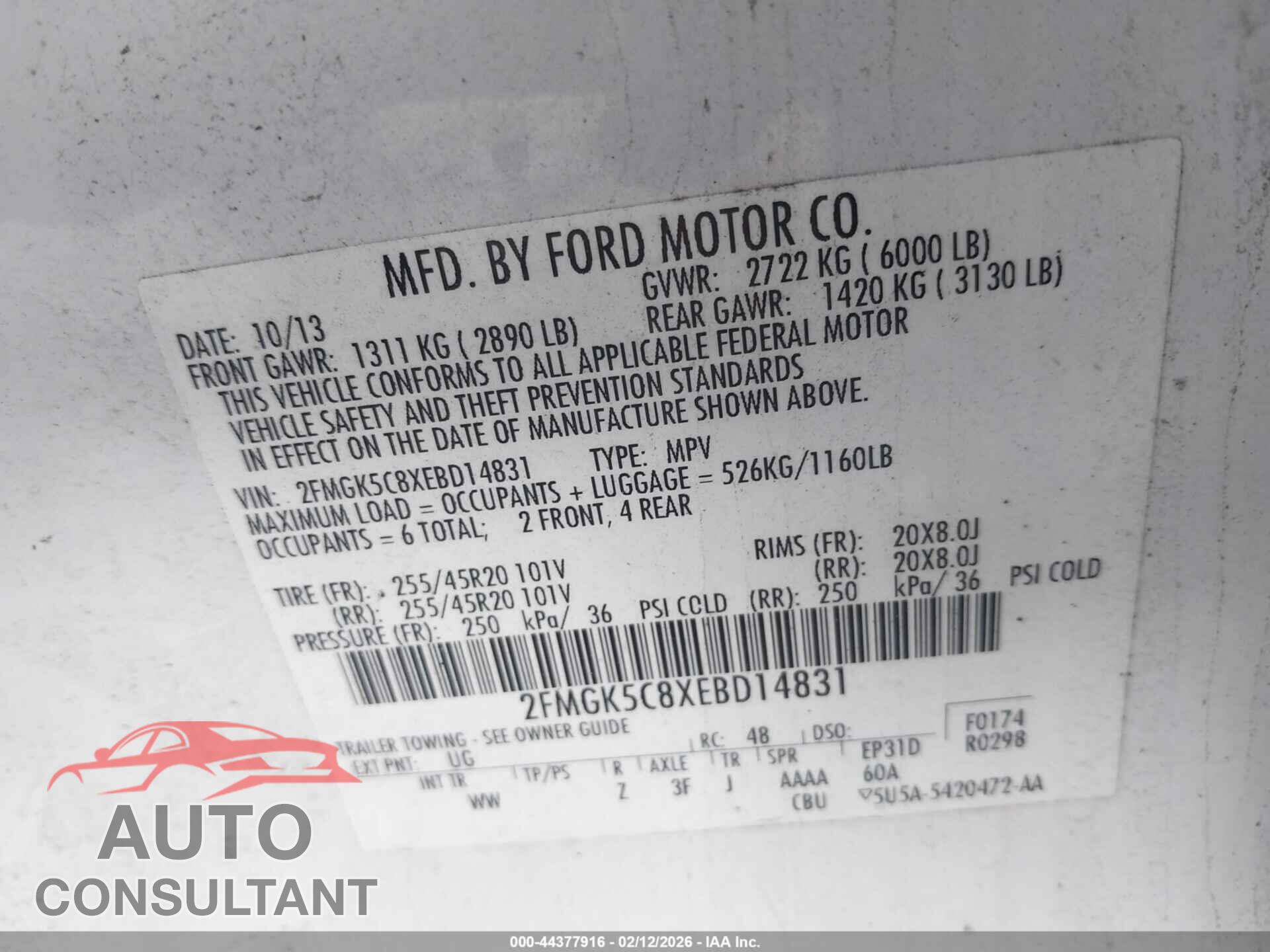 FORD FLEX 2014 - 2FMGK5C8XEBD14831