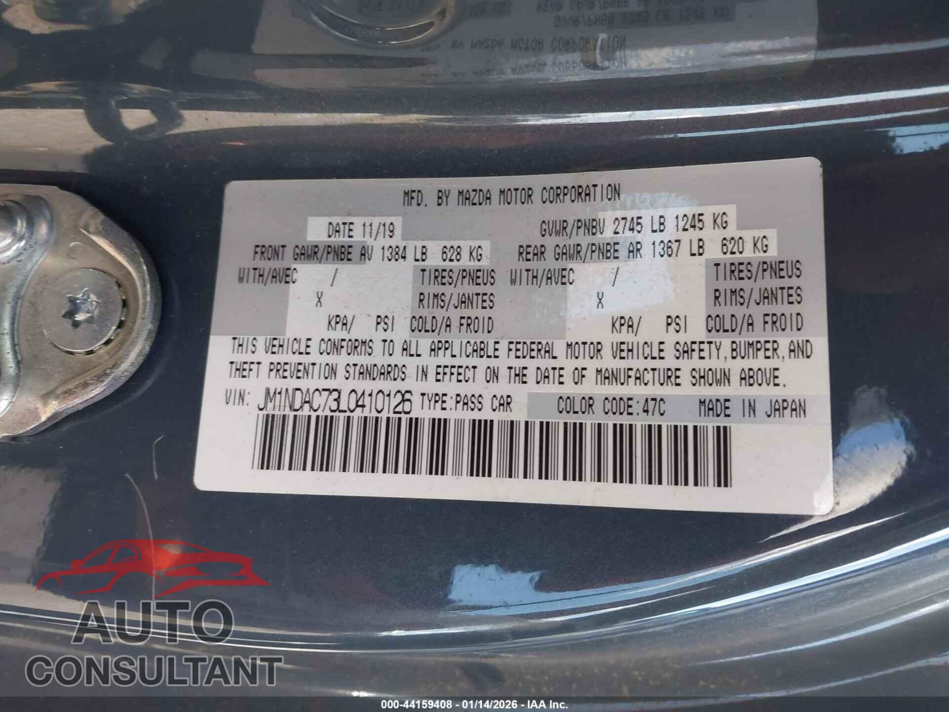 MAZDA MX-5 MIATA 2020 - JM1NDAC73L0410126