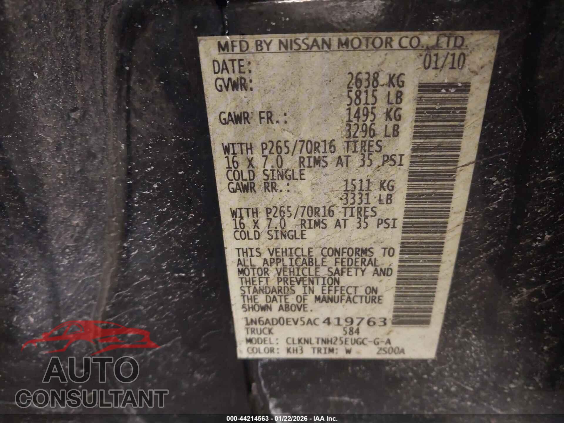 NISSAN FRONTIER 2010 - 1N6AD0EV5AC419763