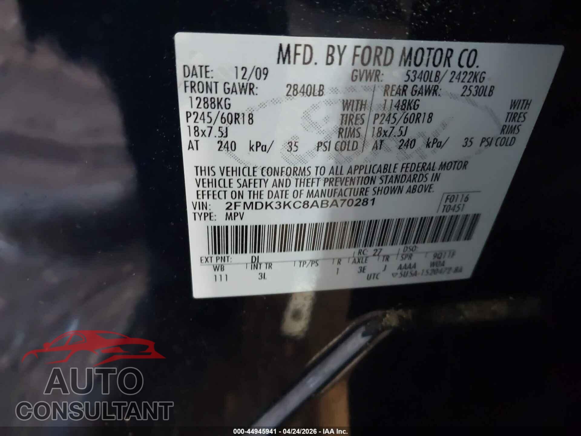 FORD EDGE 2010 - 2FMDK3KC8ABA70281