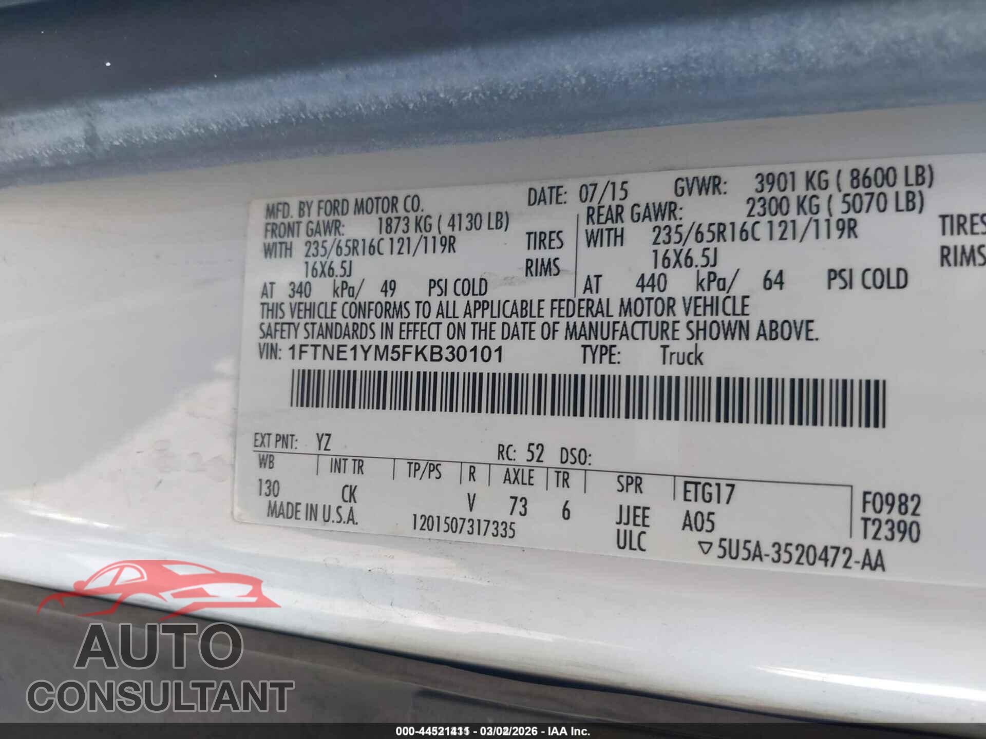FORD TRANSIT-150 2015 - 1FTNE1YM5FKB30101