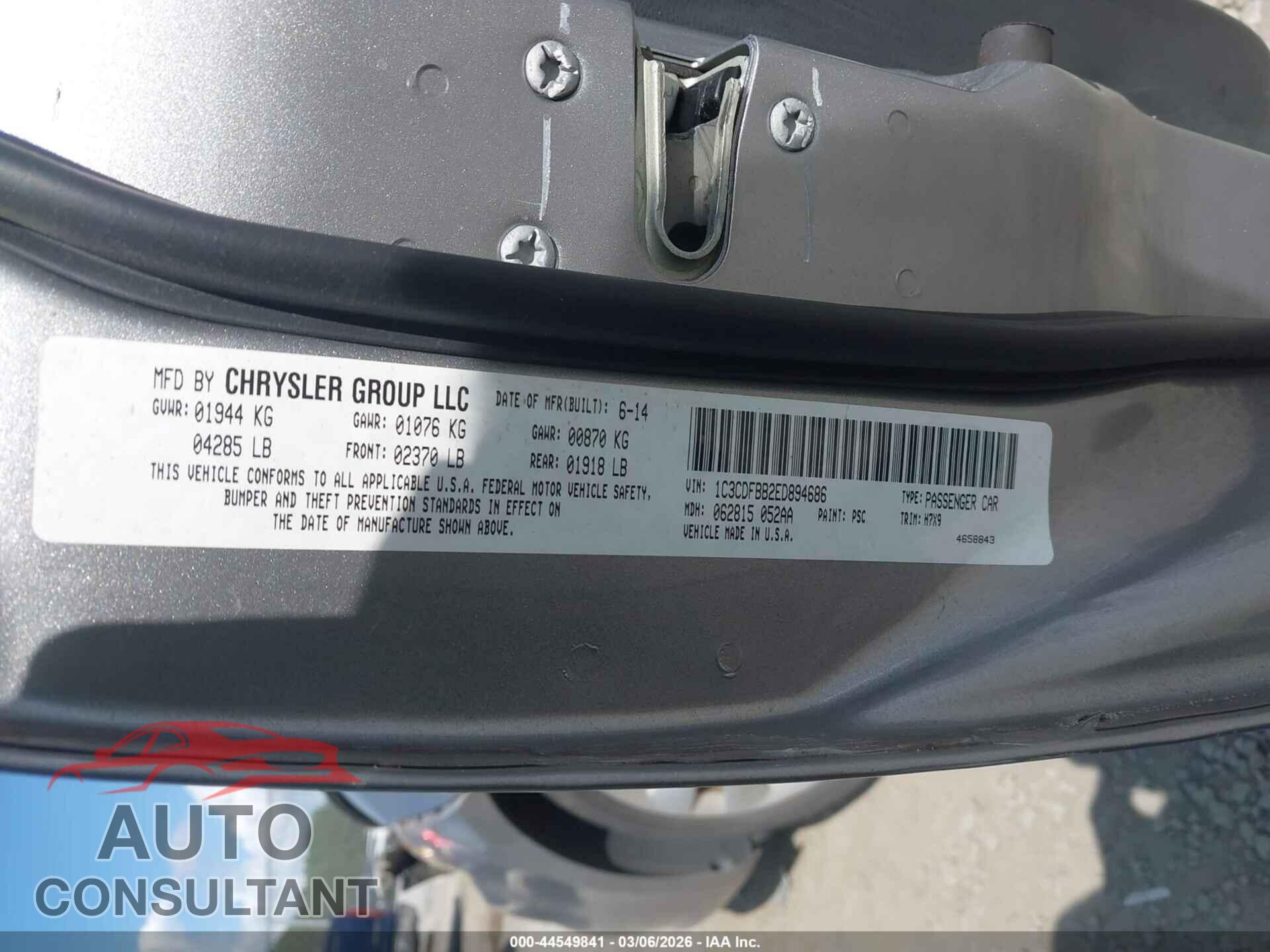 DODGE DART 2014 - 1C3CDFBB2ED894686