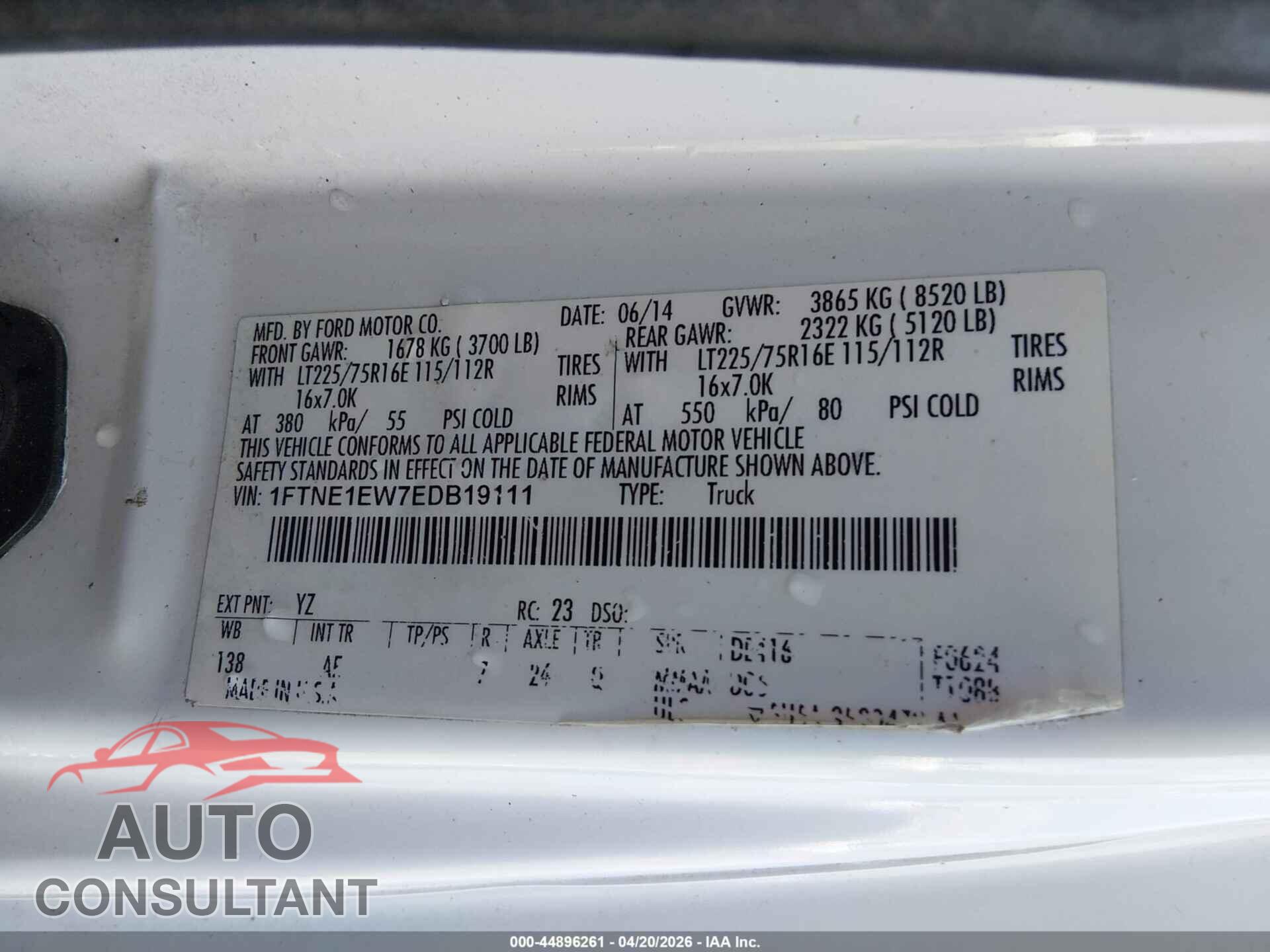 FORD E-150 2014 - 1FTNE1EW7EDB19111