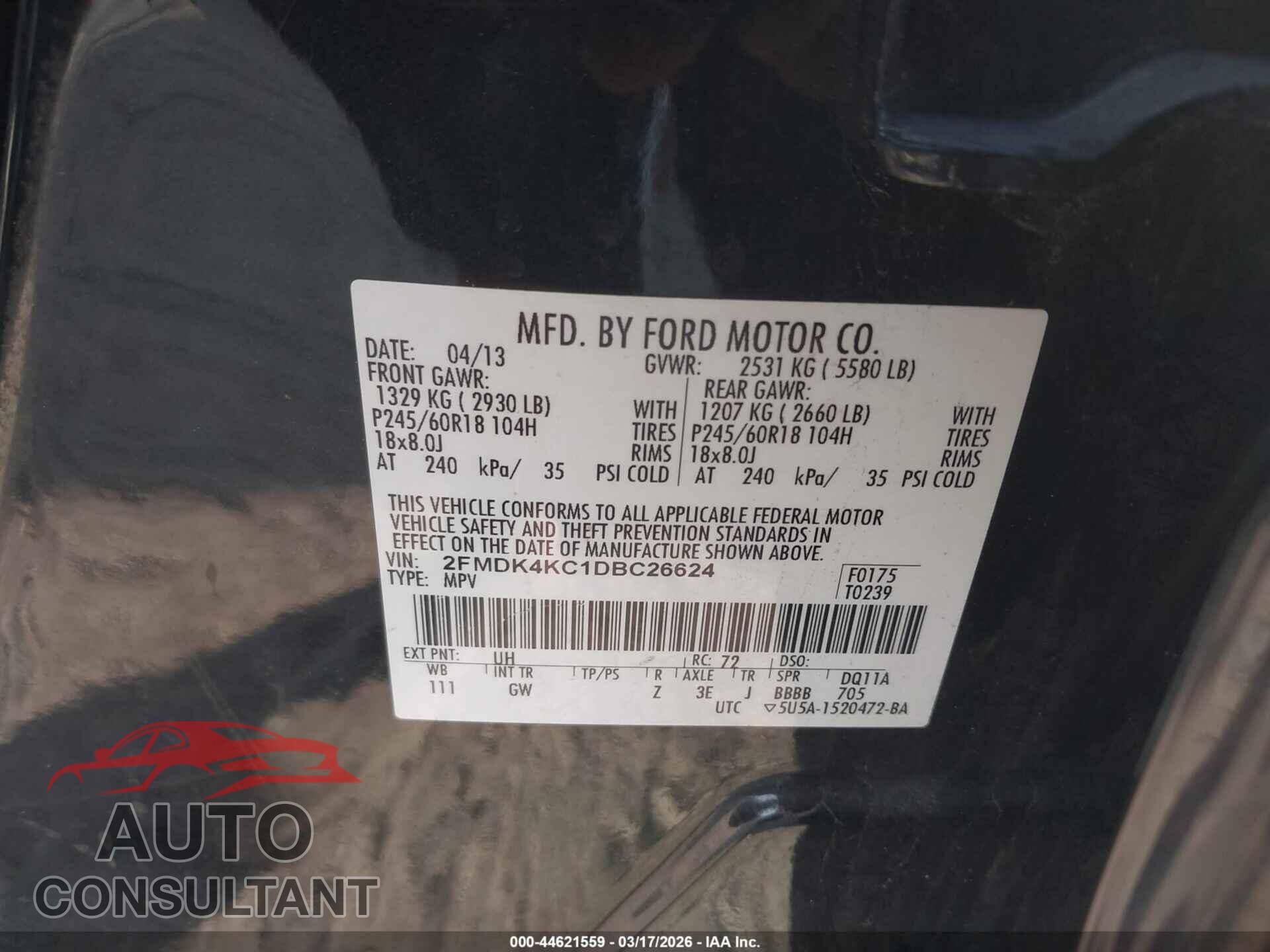 FORD EDGE 2013 - 2FMDK4KC1DBC26624