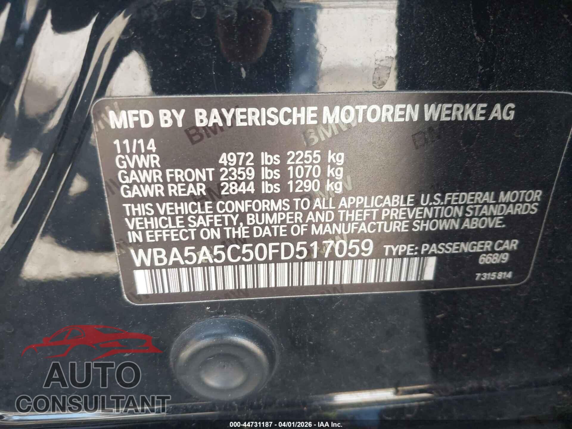 BMW 528I 2015 - WBA5A5C50FD517059