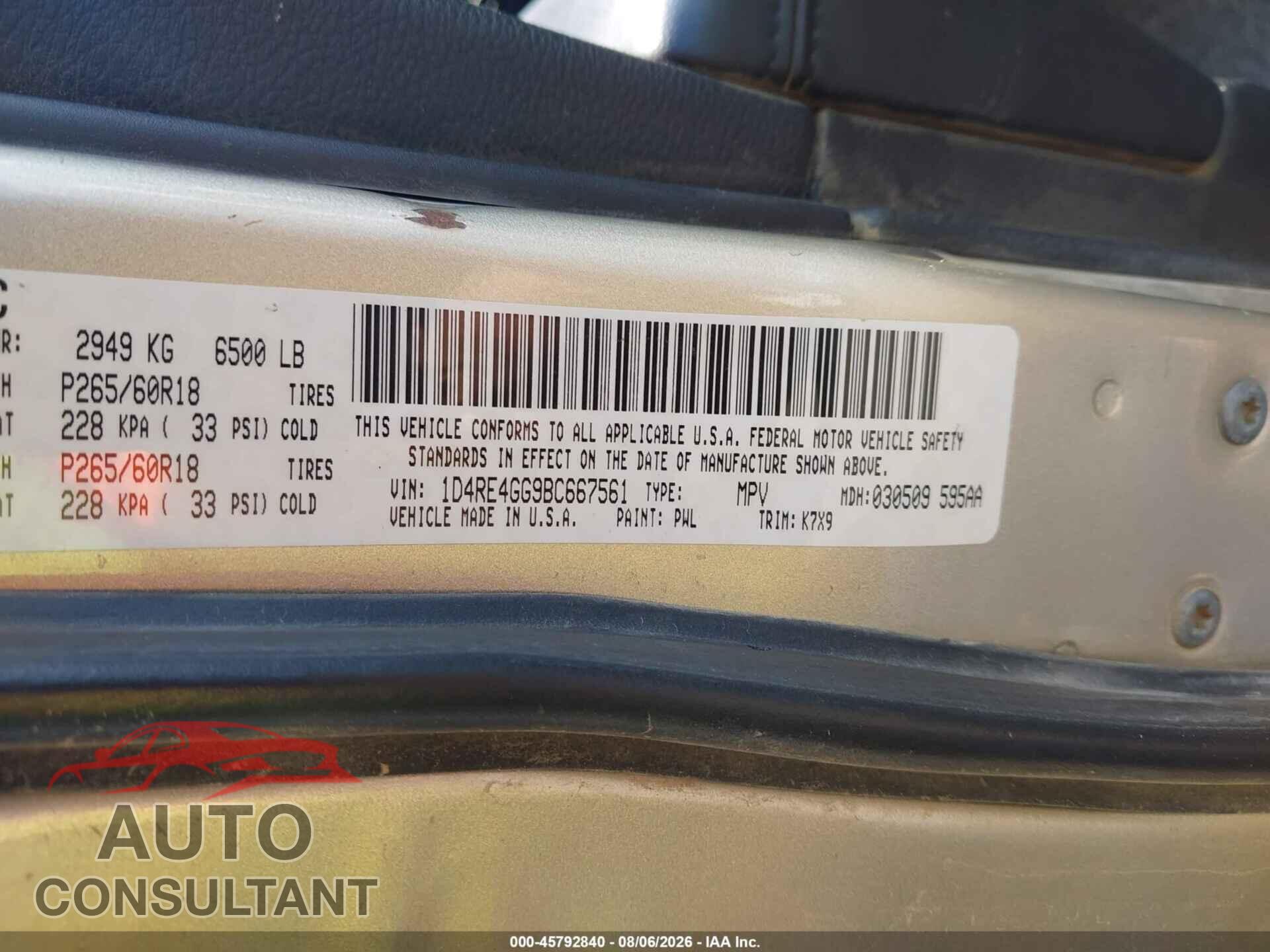 DODGE DURANGO 2011 - 1D4RE4GG9BC667561