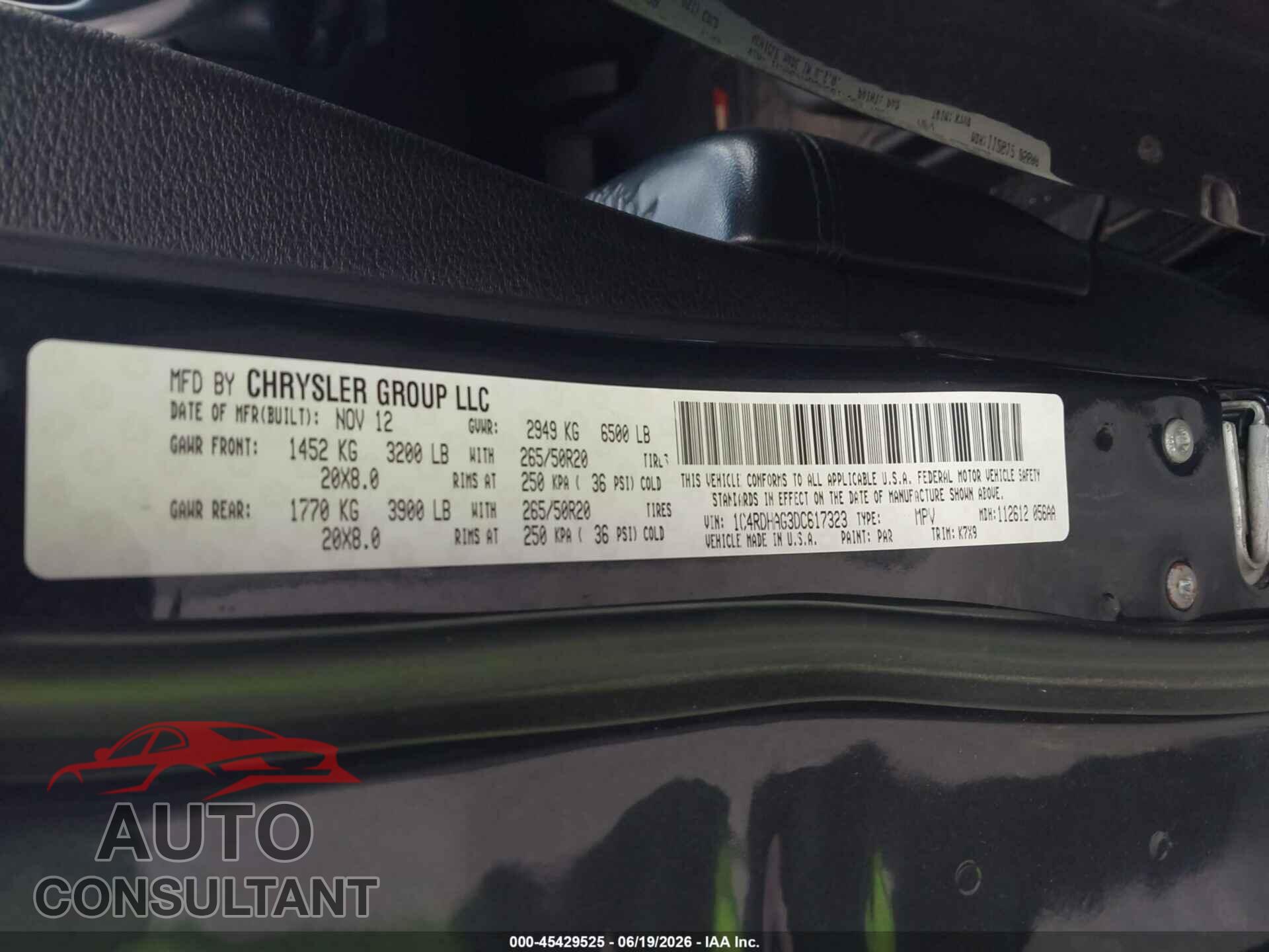 DODGE DURANGO 2013 - 1C4RDHAG3DC617323