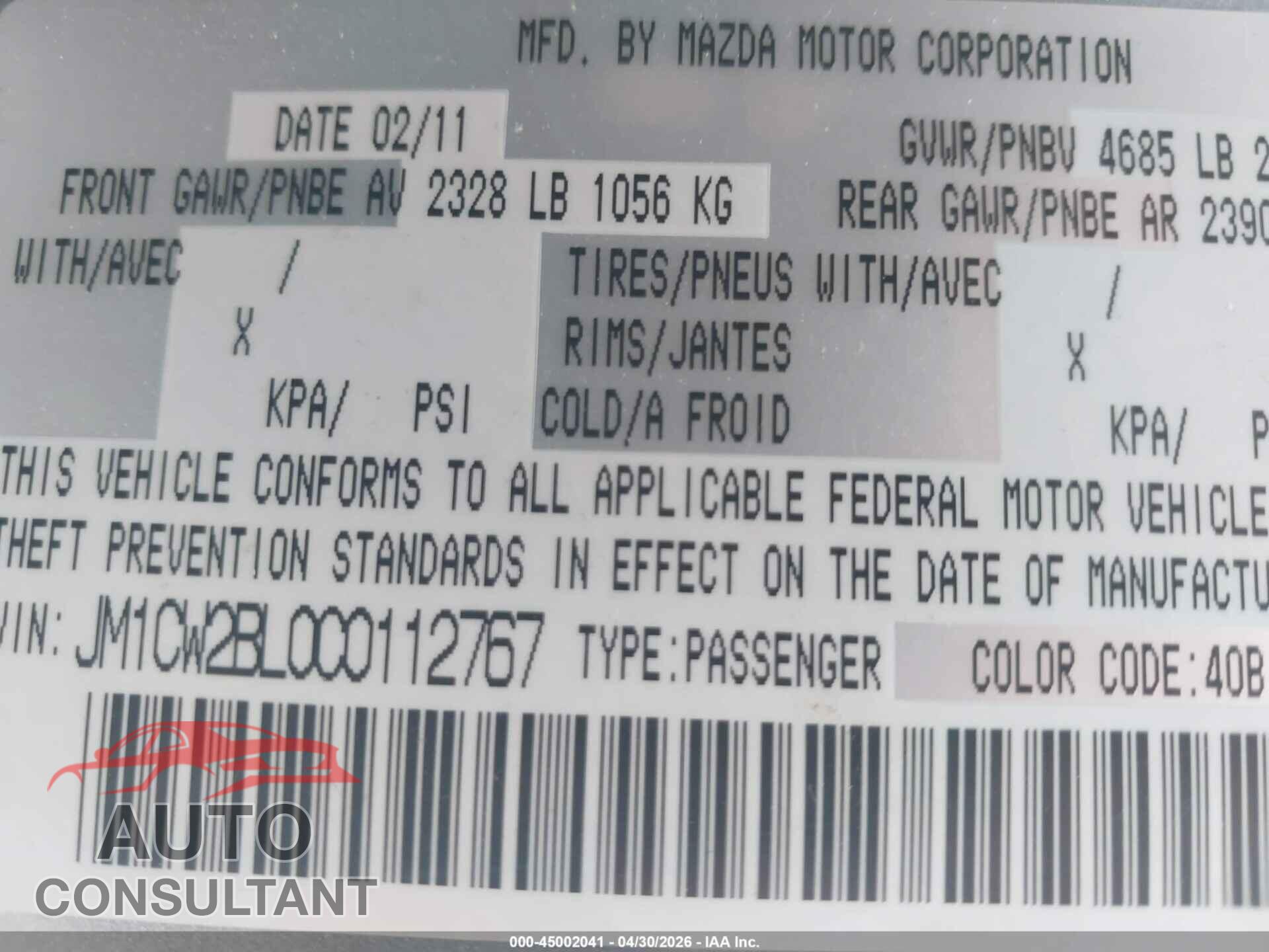 MAZDA MAZDA5 2012 - JM1CW2BL0C0112767