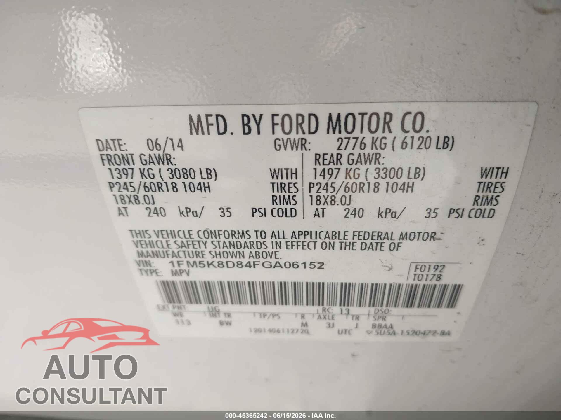FORD EXPLORER 2015 - 1FM5K8D84FGA06152