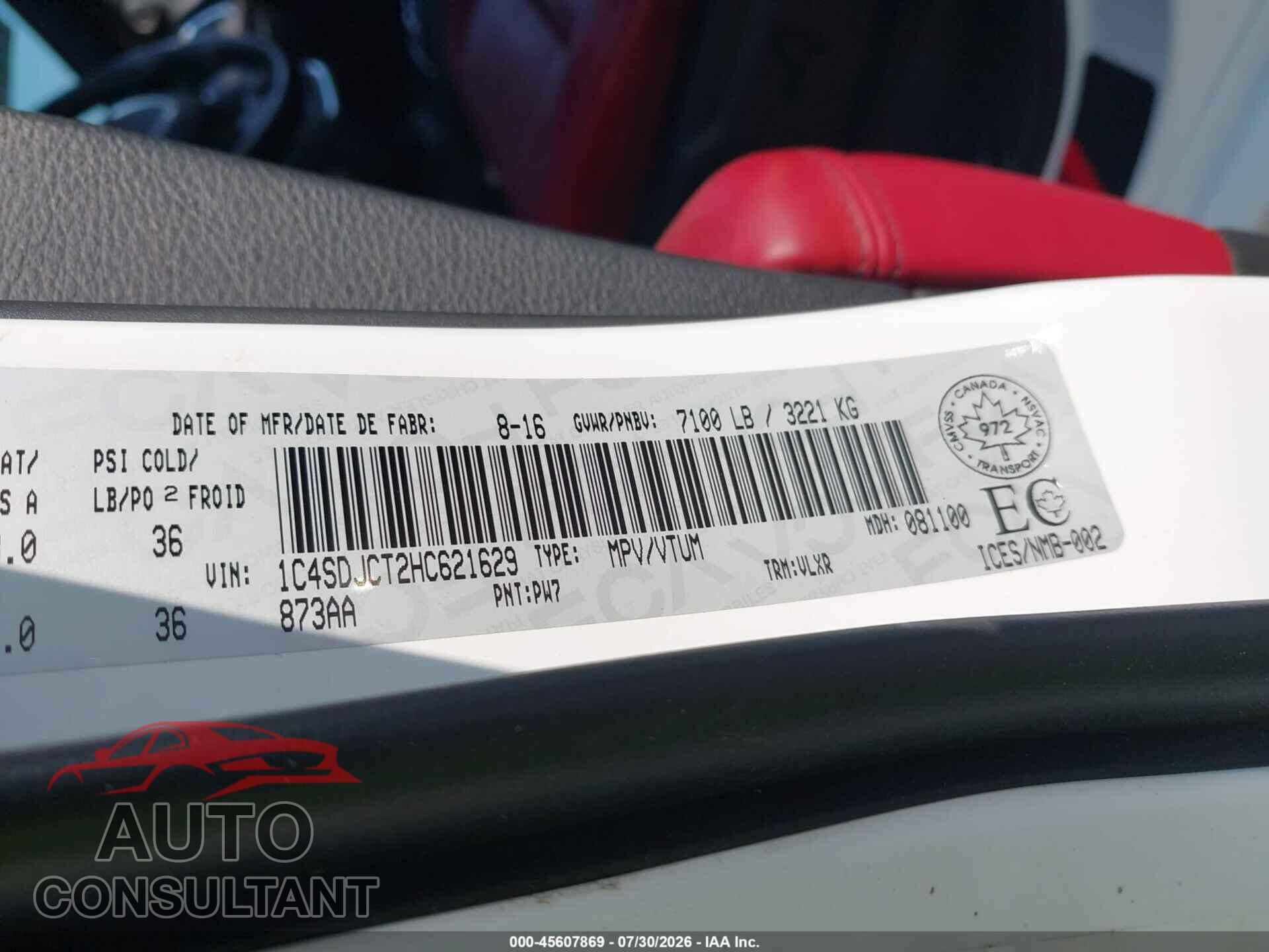 DODGE DURANGO 2017 - 1C4SDJCT2HC621629